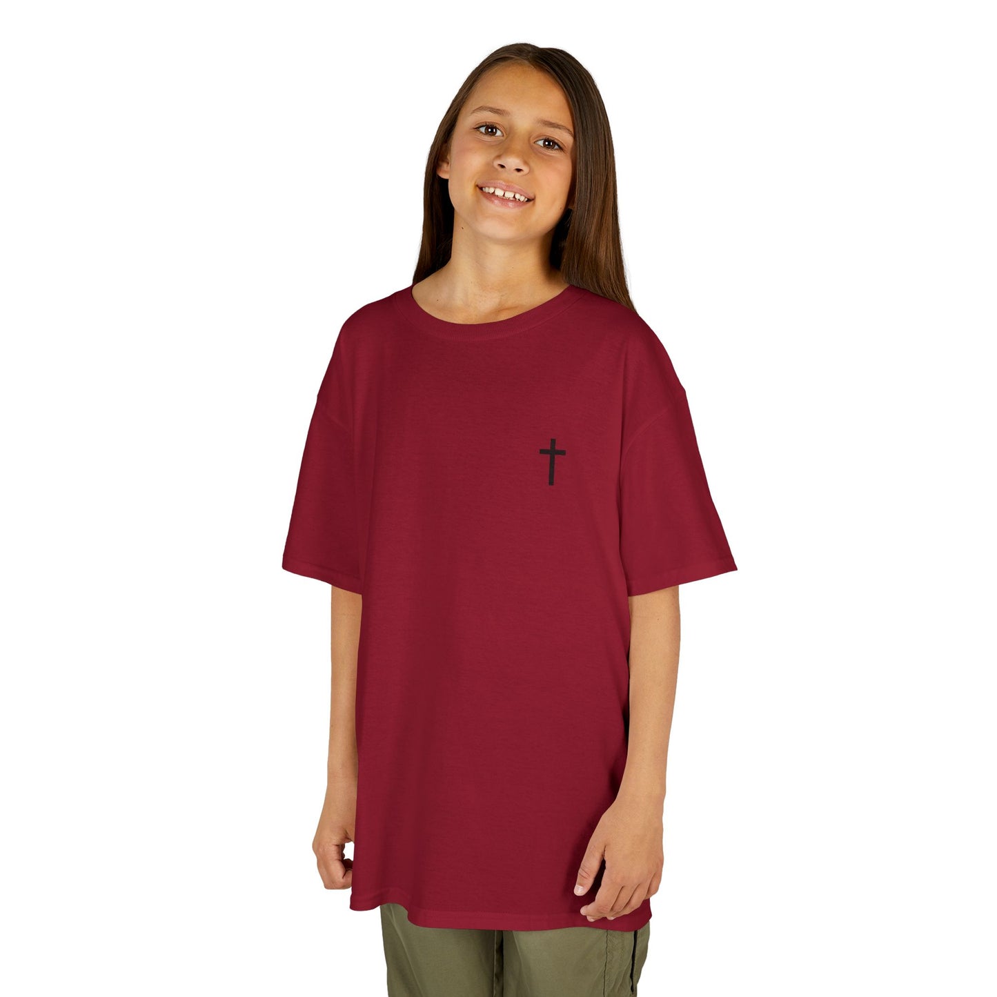 Kids Simple Christian T-Shirt with Black Cross (Gildan Product)