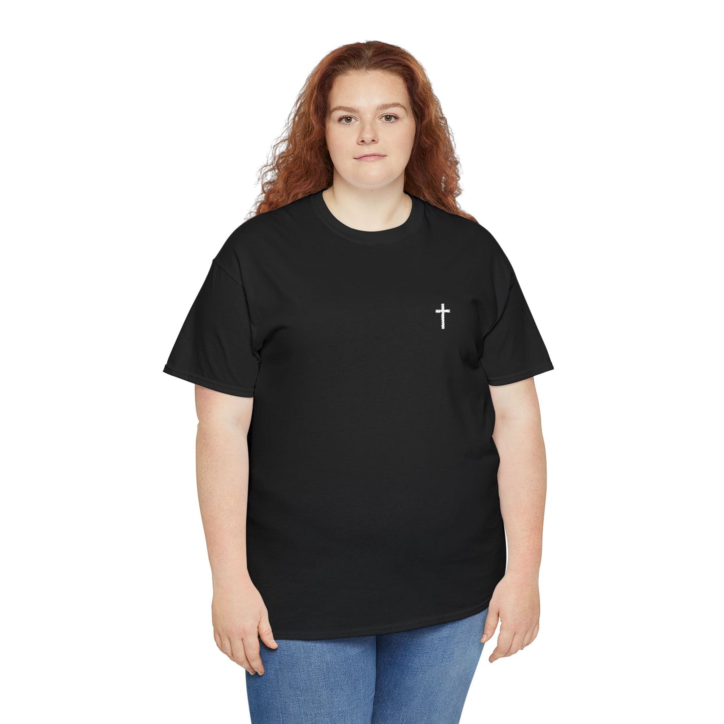 Unisex Heavy Cotton Tee with White Cross (Embroidered)