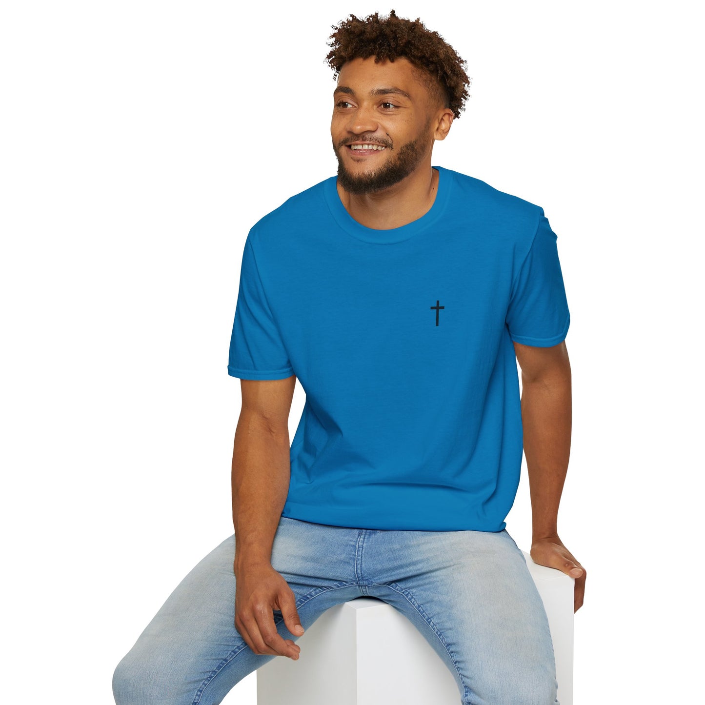 Unisex Christian T-Shirt with Black Cross (Gildan Product)