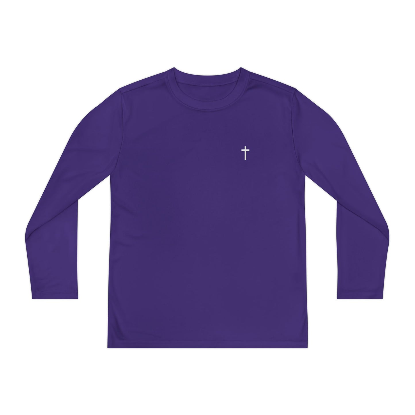 Youth long sleeve Sport-Tek with White Cross