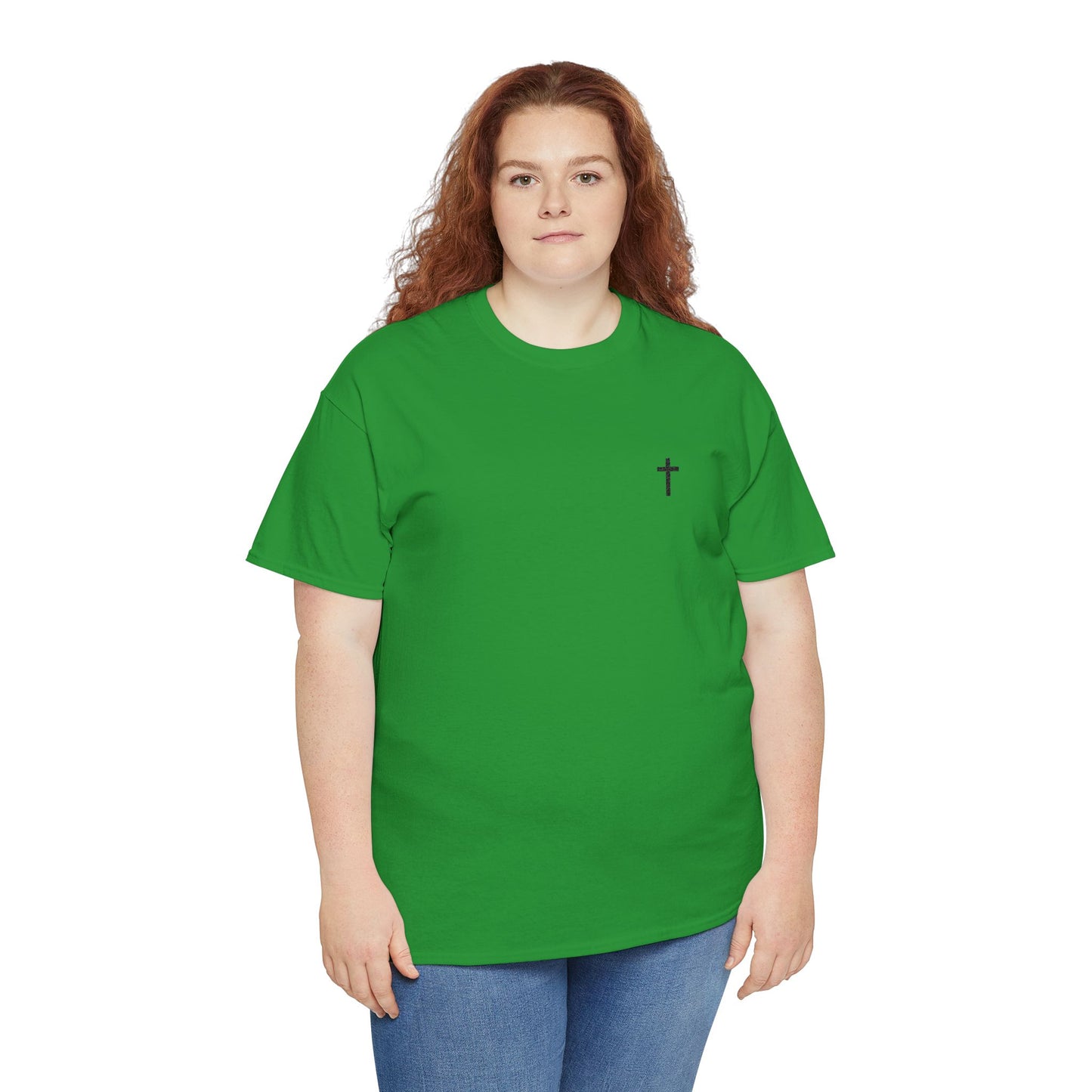 Unisex Heavy Cotton Tee with Black Cross (Embroidered)