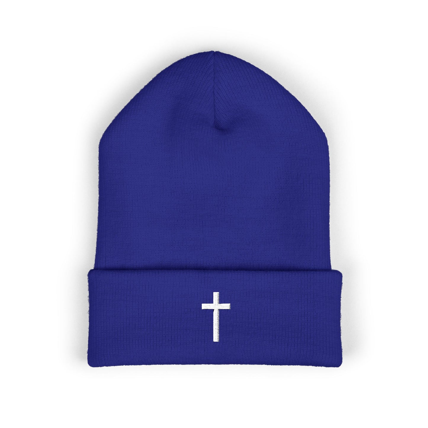 Classic White Cross Cuffed Beanie (Embroidery)