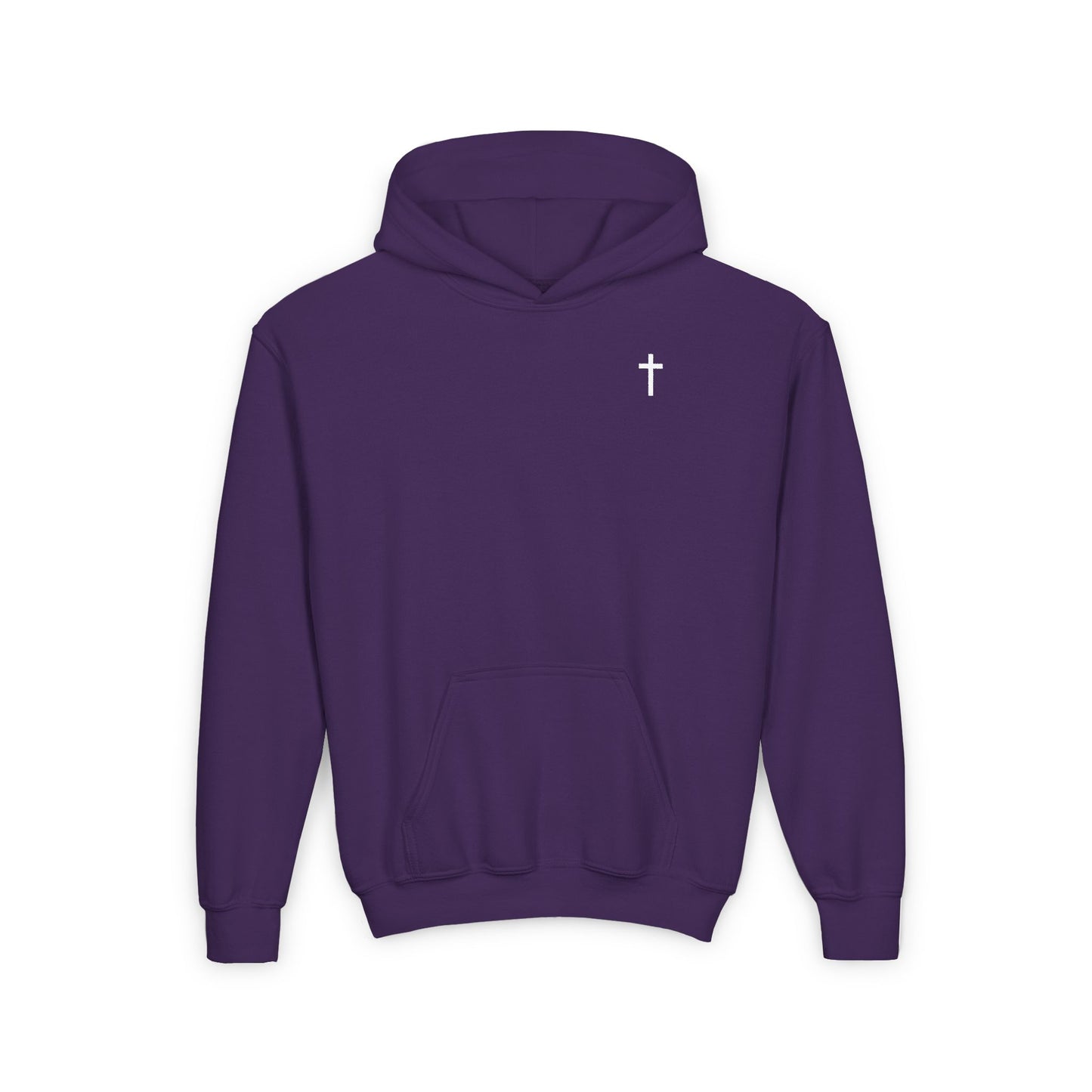 Youth Simple Christian Hooded Sweatshirt with White Cross (Gildan Product)
