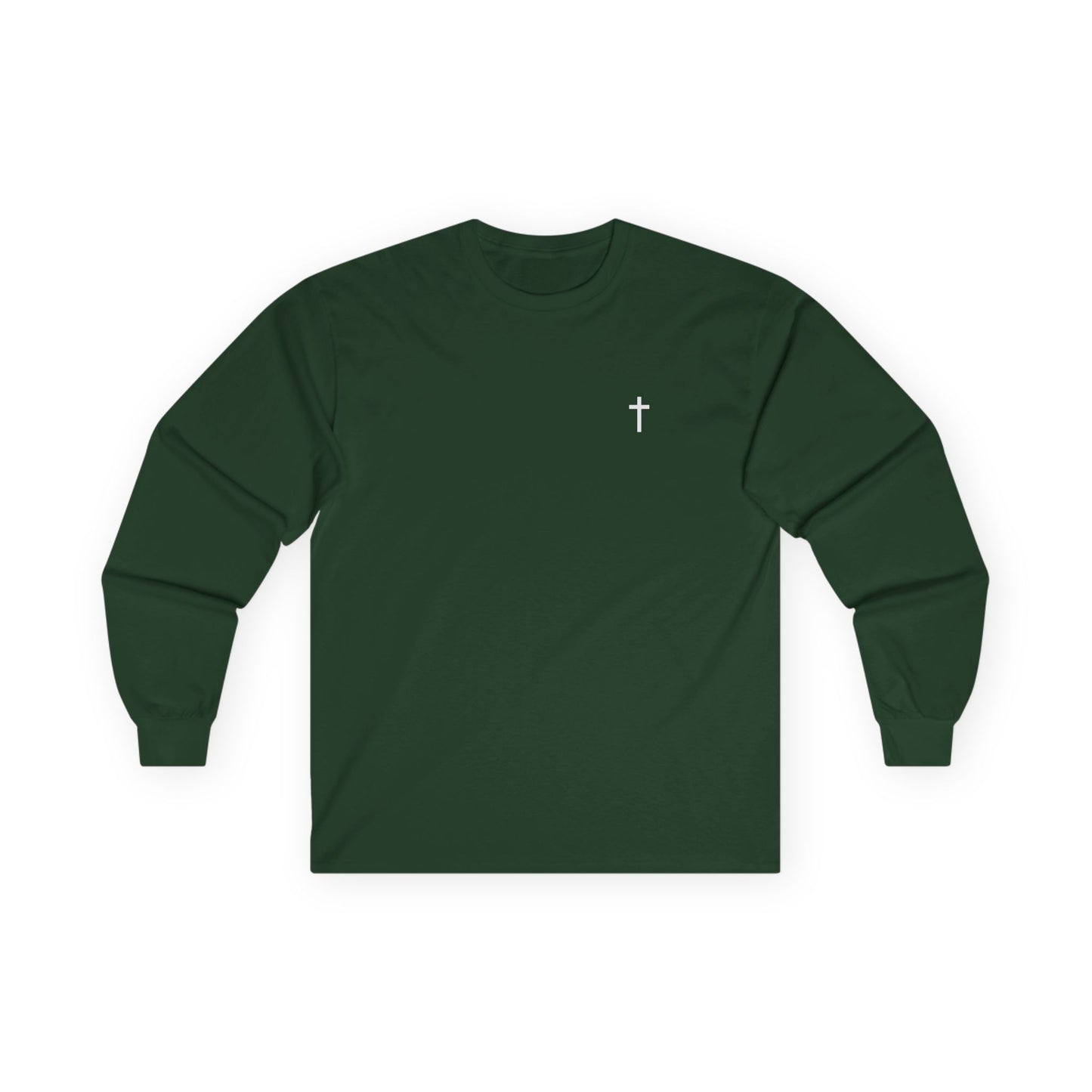 Unisex 100% Cotton Long Sleeve with White Cross (Gildan Product)