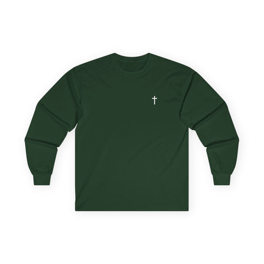 Unisex 100% Cotton Long Sleeve with White Cross (Gildan Product)