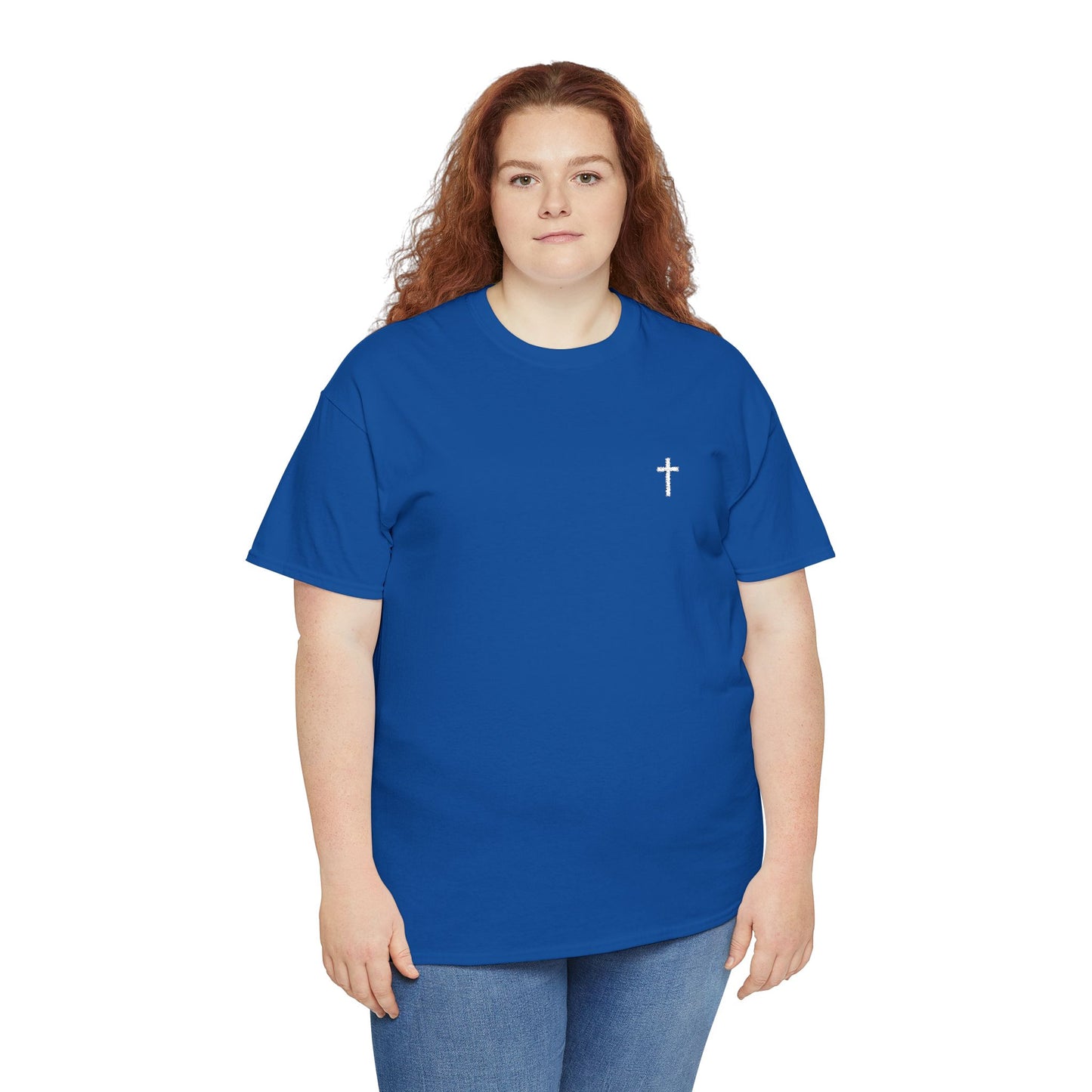 Unisex Heavy Cotton Tee with White Cross (Embroidered)
