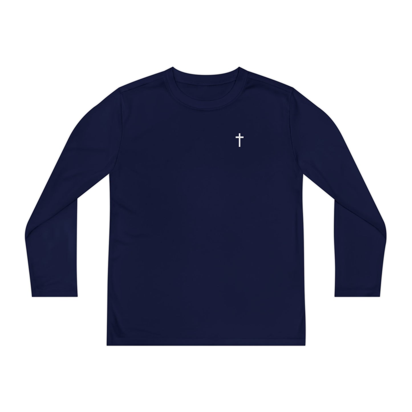 Youth Long Sleeve 100% Moisture-Wicking Shirt with White Cross