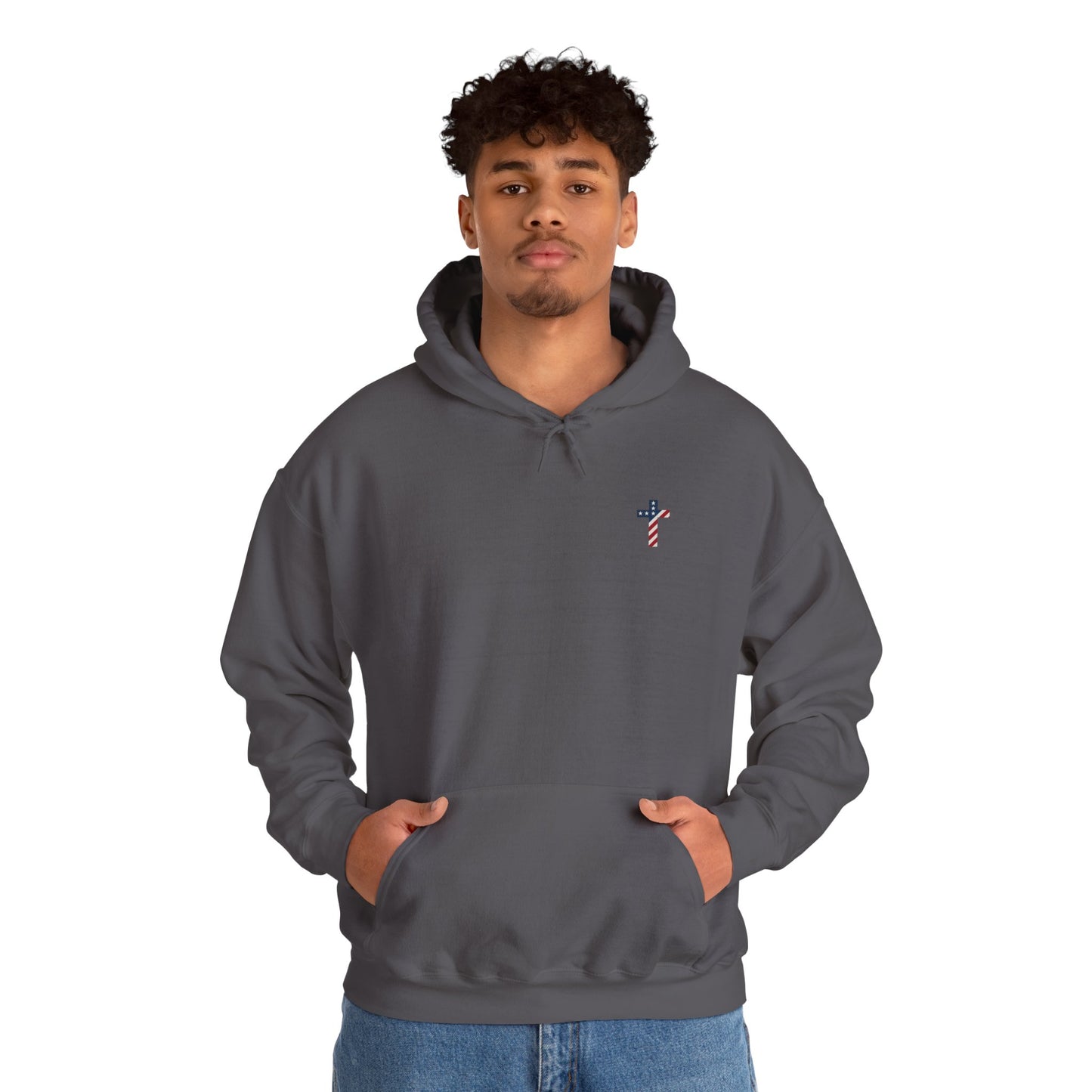 American Flag Cross- Gildan Hooded Sweatshirt
