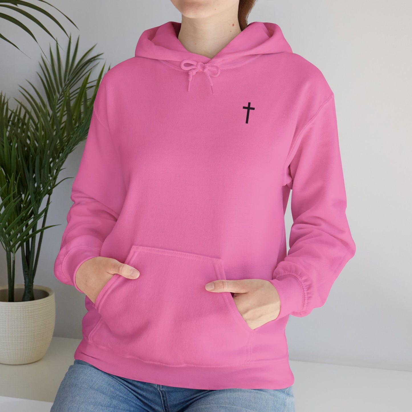 Unisex Christian Hooded Sweatshirt with Black Cross (Gildan Product)