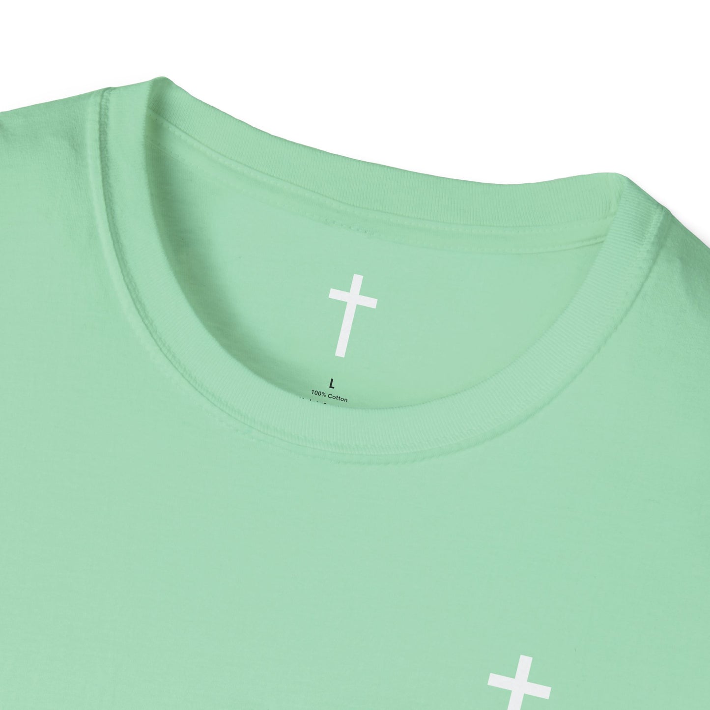 Unisex Christian T-Shirt with White Cross (Gildan Product)