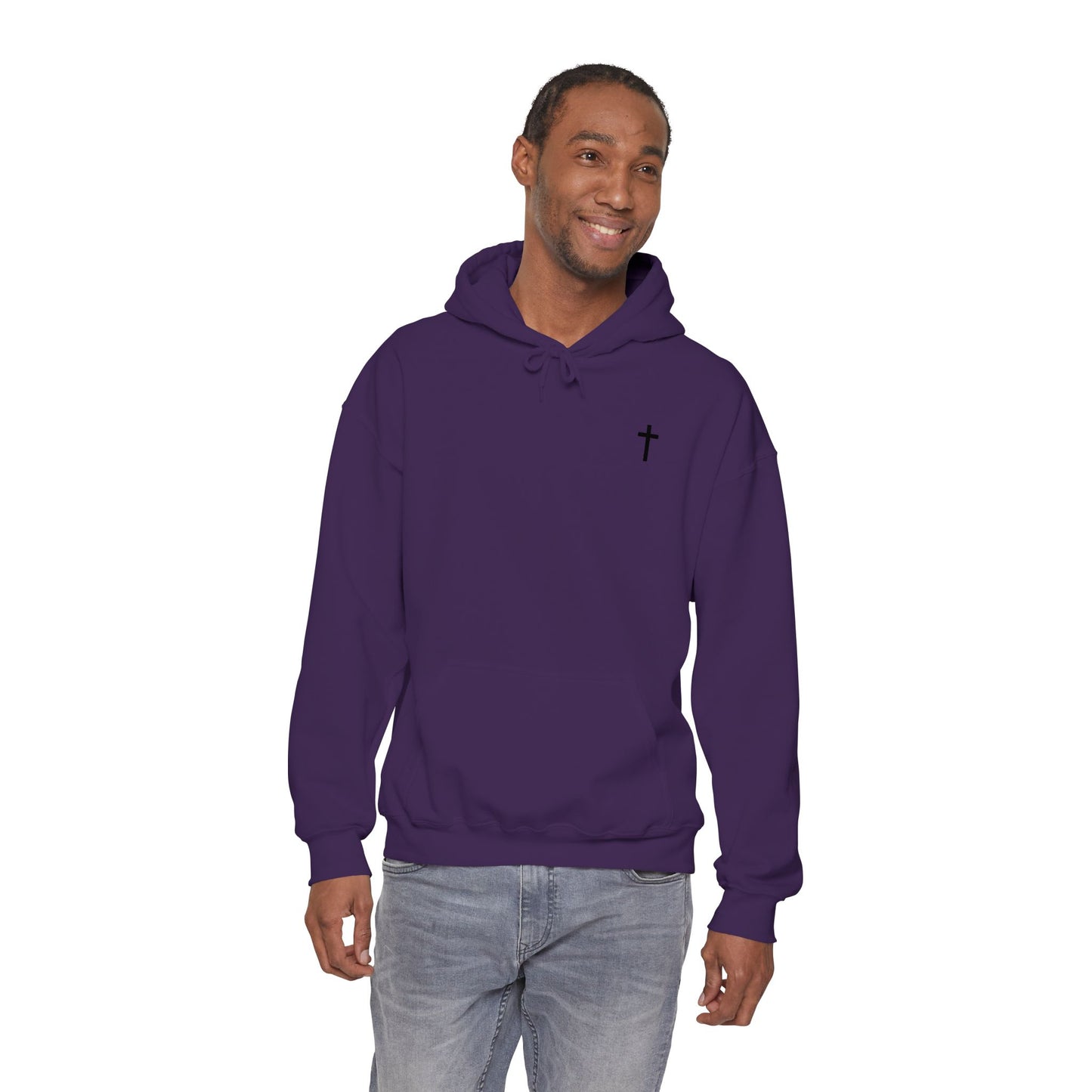 Unisex Embroidered Black Cross Hooded Sweatshirt (Gildan Product)