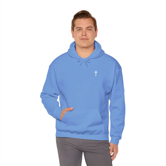 Unisex Christian Hooded Sweatshirt with White Cross (Gildan Product)