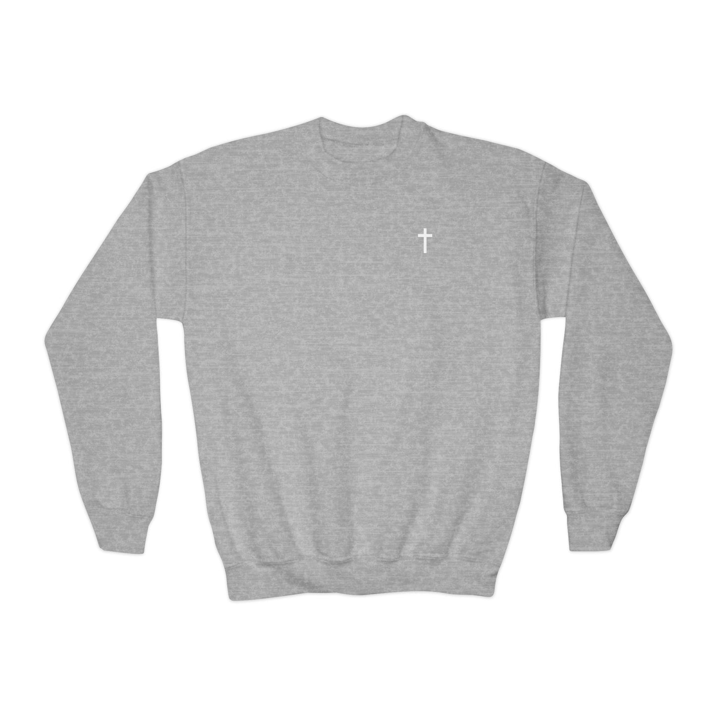 Youth Simple Christian Crewneck Sweatshirt with White Cross (Gildan Product)