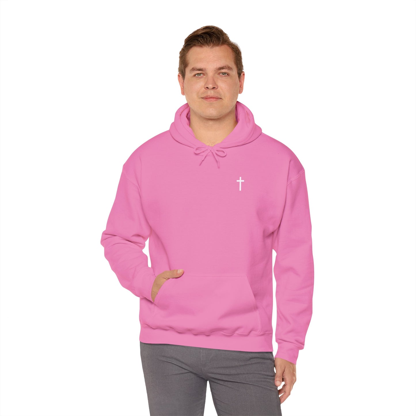 Unisex Christian Hooded Sweatshirt with White Cross (Gildan Product)
