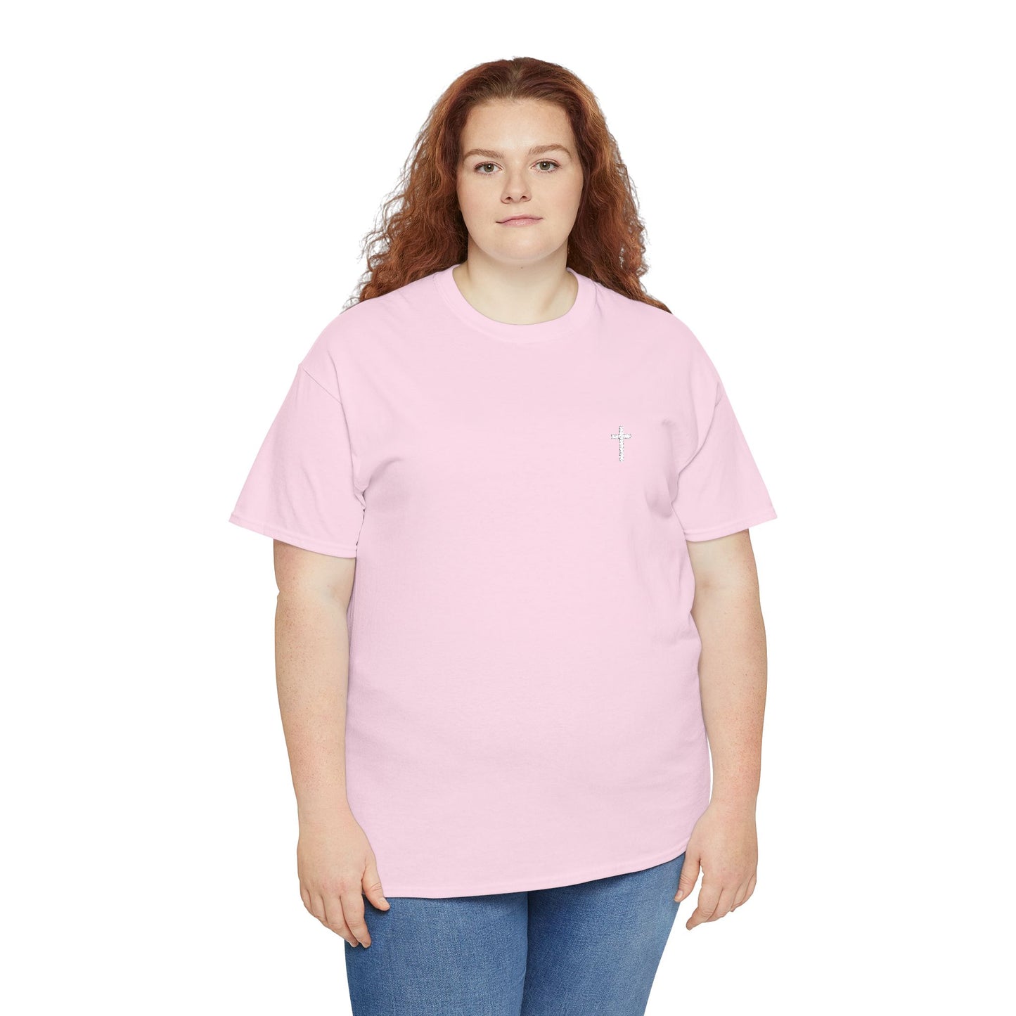 Unisex Heavy Cotton Tee with White Cross (Embroidered)