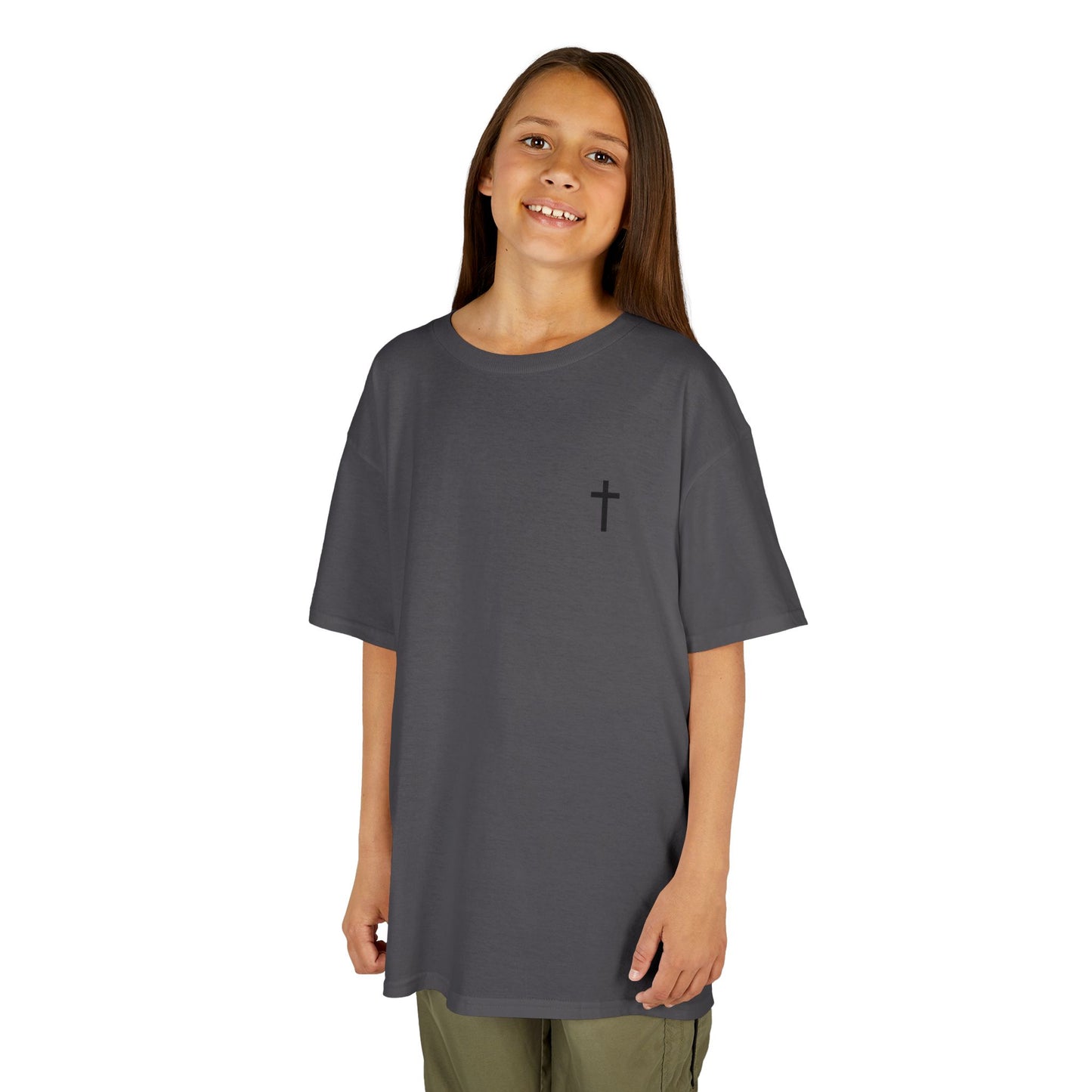Kids Simple Christian T-Shirt with Black Cross (Gildan Product)