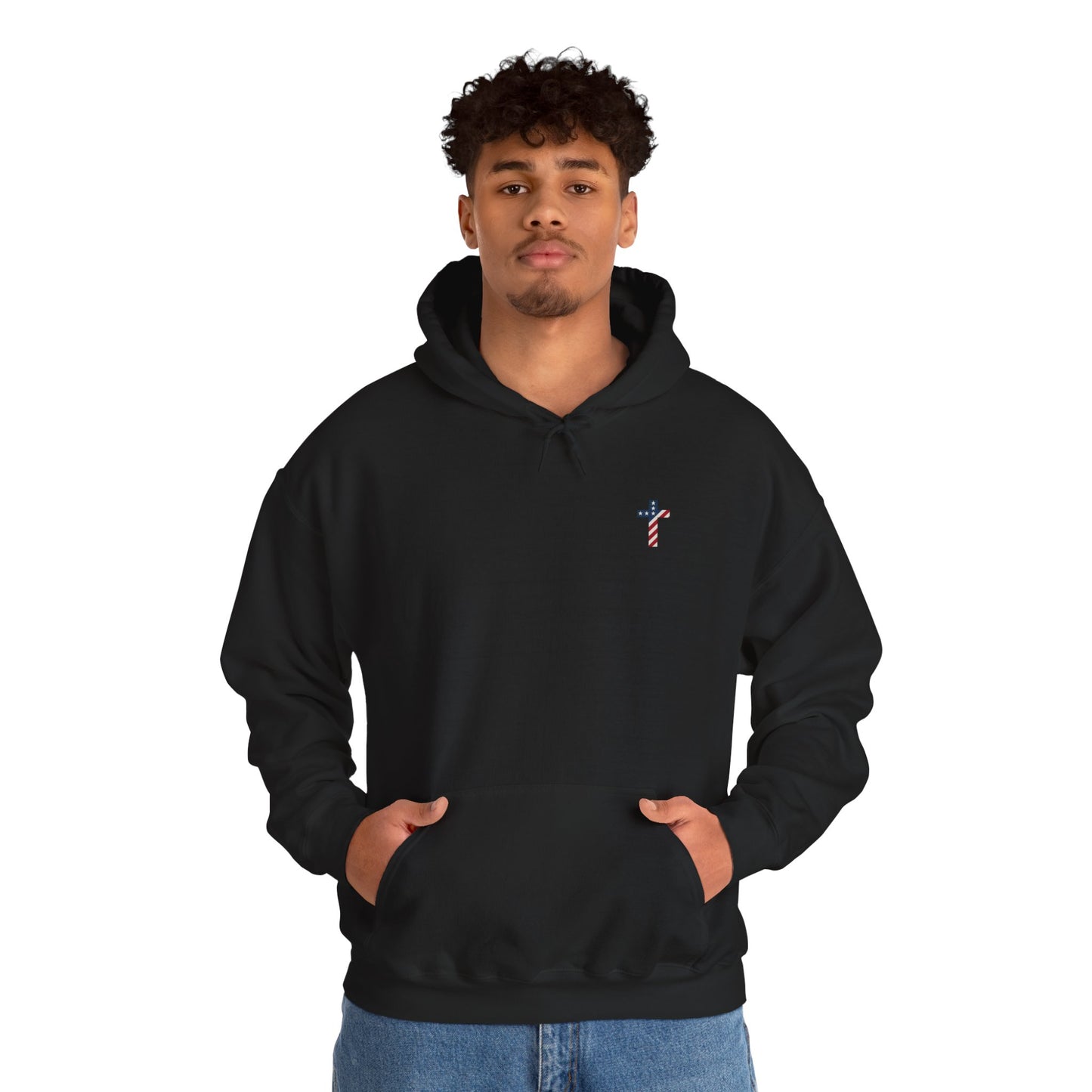 American Flag Cross- Gildan Hooded Sweatshirt
