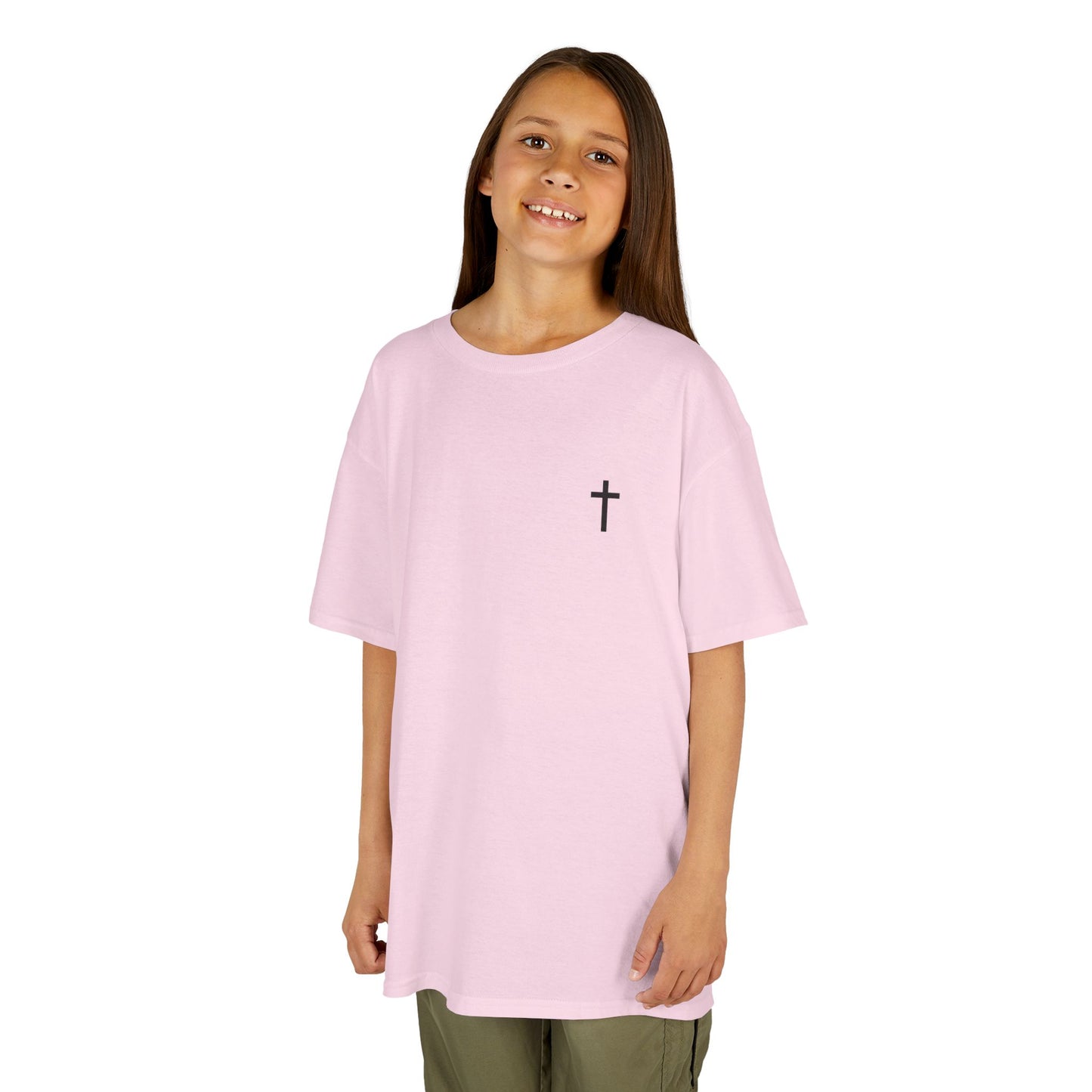 Kids Simple Christian T-Shirt with Black Cross (Gildan Product)