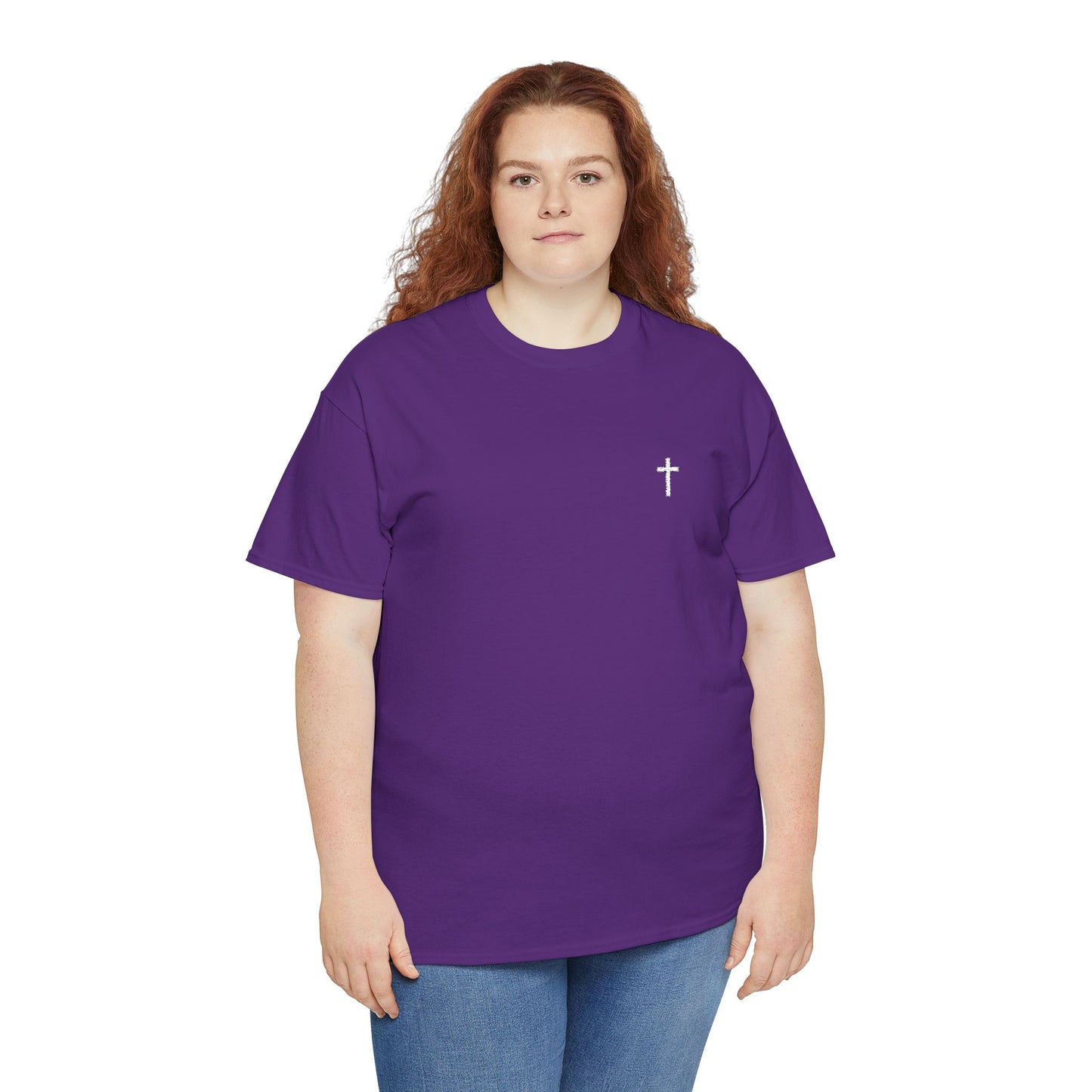 Unisex Heavy Cotton Tee with White Cross (Embroidered)