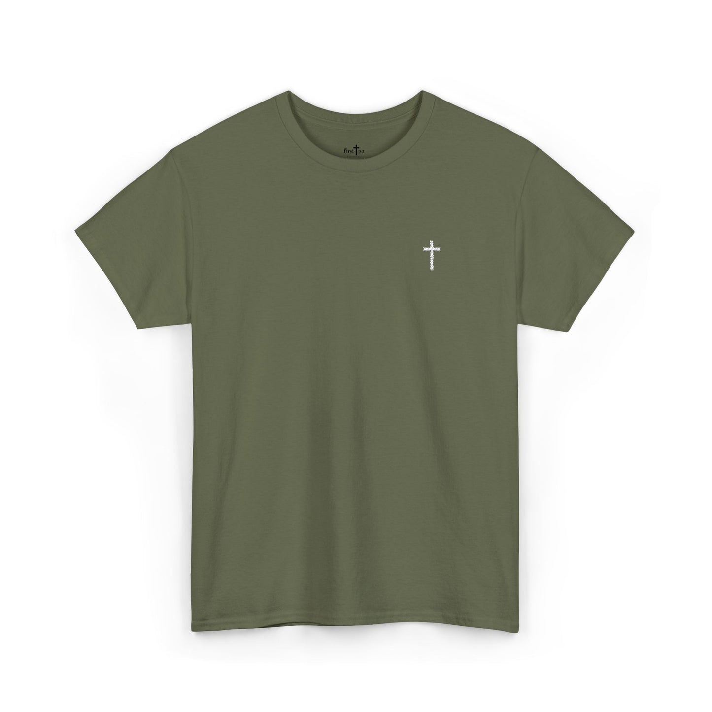 Unisex Heavy Cotton Tee with White Cross (Embroidered)
