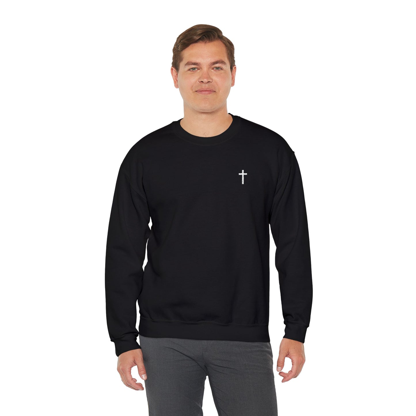 Unisex Heavy Blend™ Crewneck Sweatshirt with Embroidered White Cross