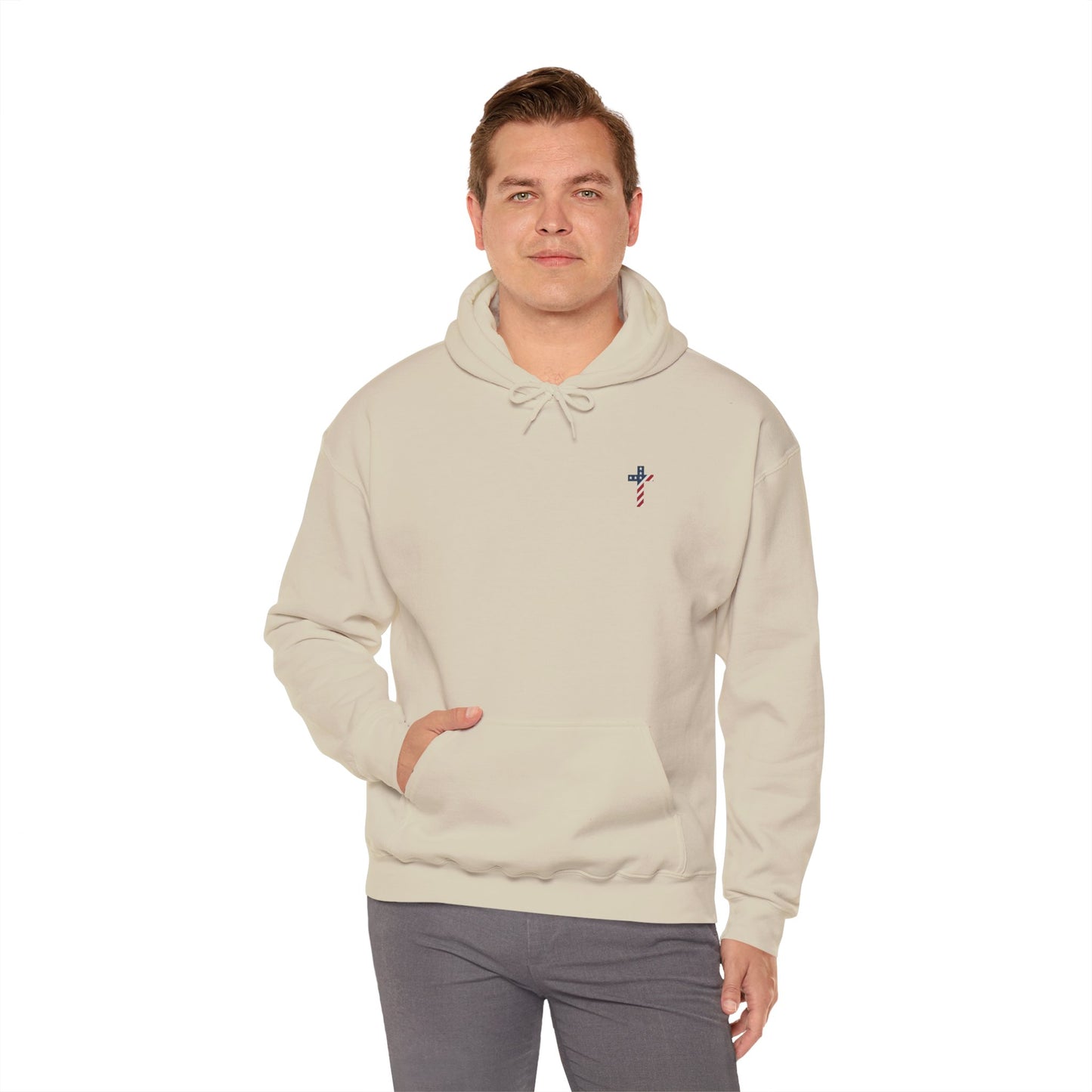 American Flag Cross- Gildan Hooded Sweatshirt
