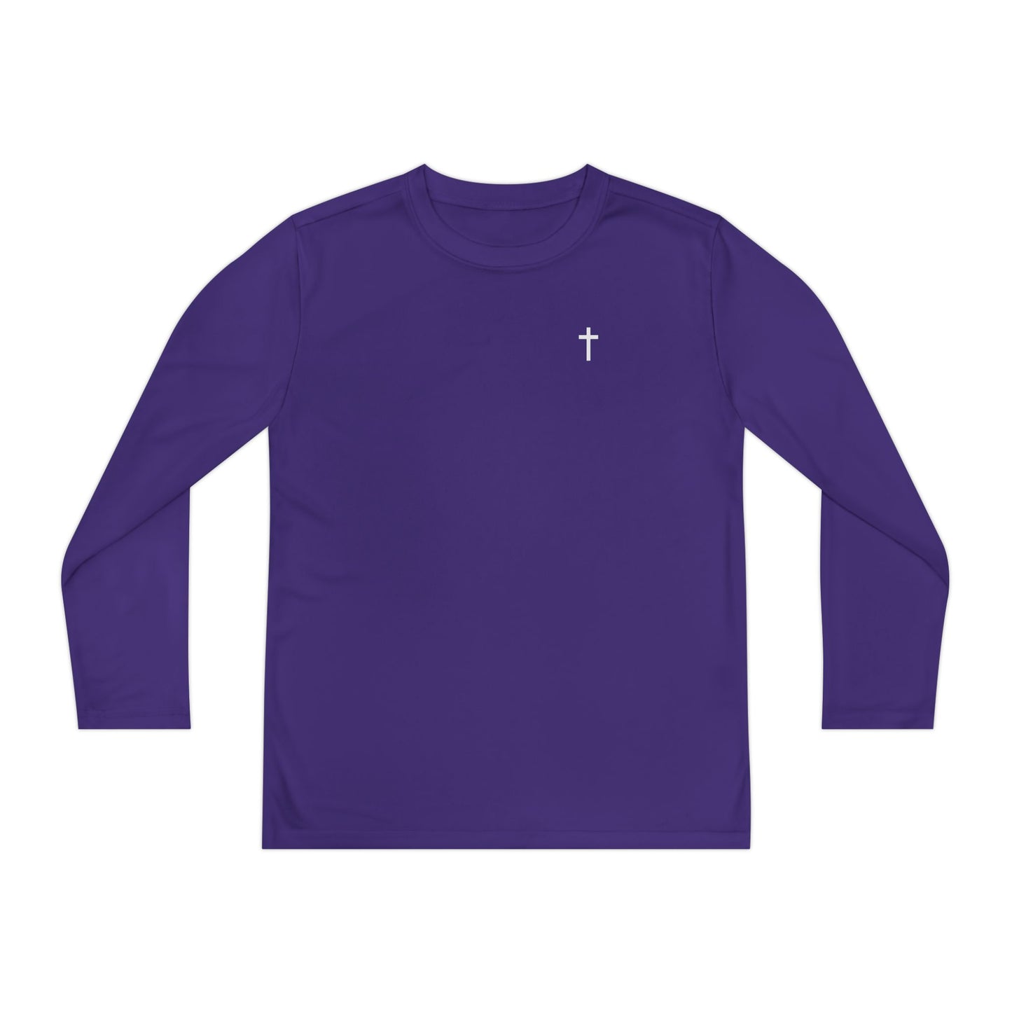 Youth Long Sleeve 100% Moisture-Wicking Shirt with White Cross