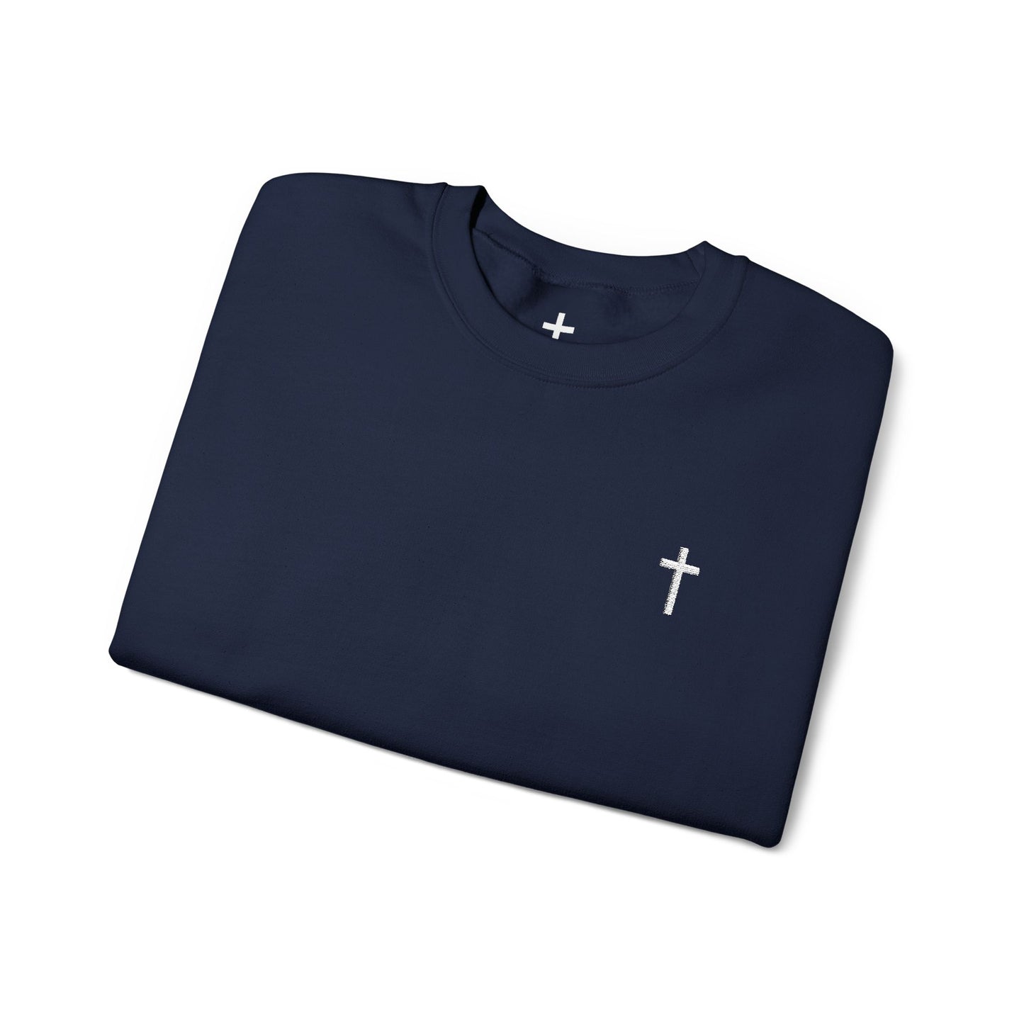 Unisex Heavy Blend™ Crewneck Sweatshirt with Embroidered White Cross