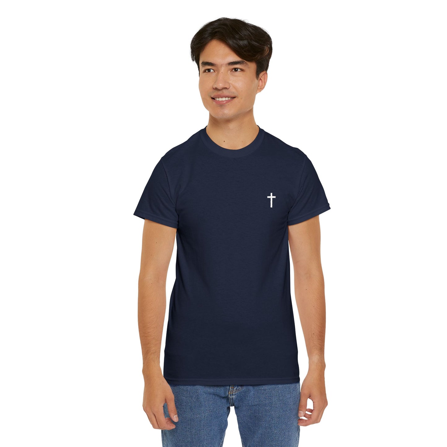 Unisex Heavy Cotton Tee with White Cross (Embroidered)