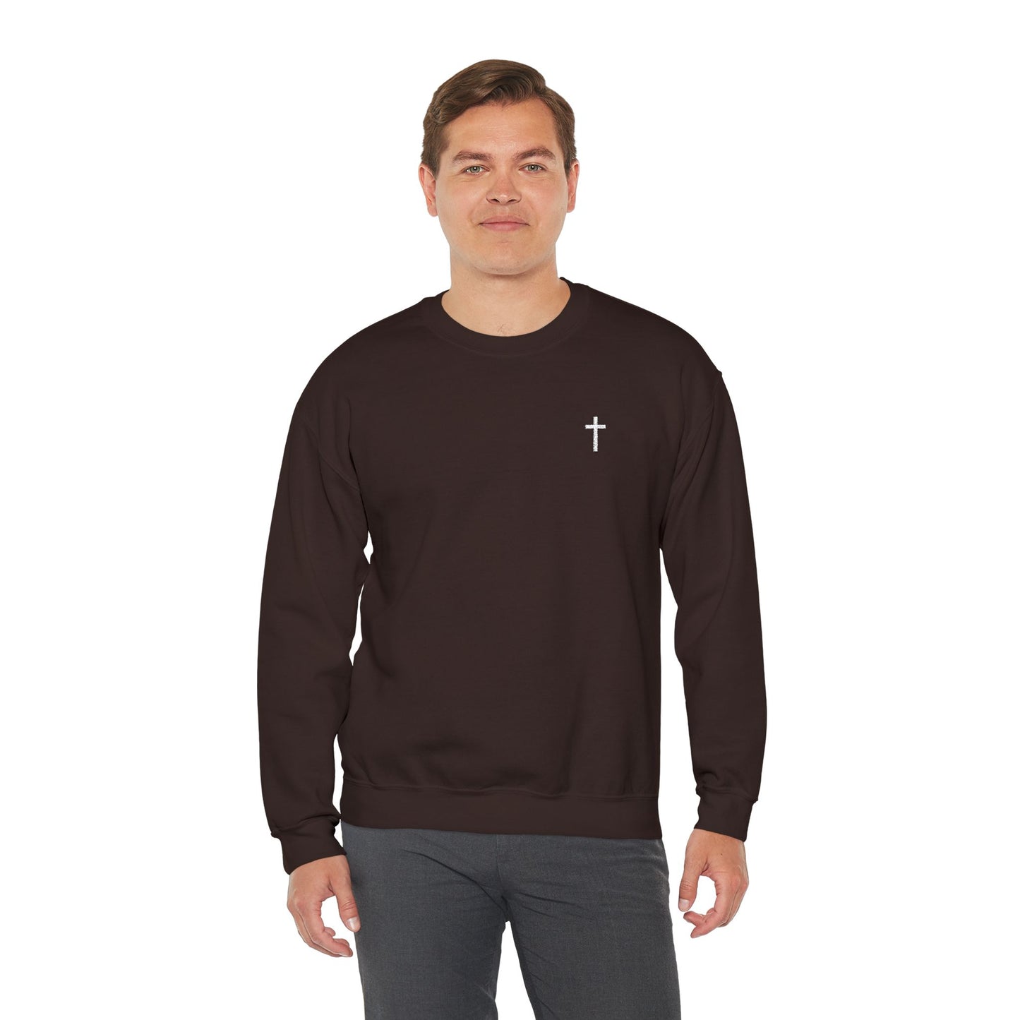 Unisex Heavy Blend™ Crewneck Sweatshirt with Embroidered White Cross