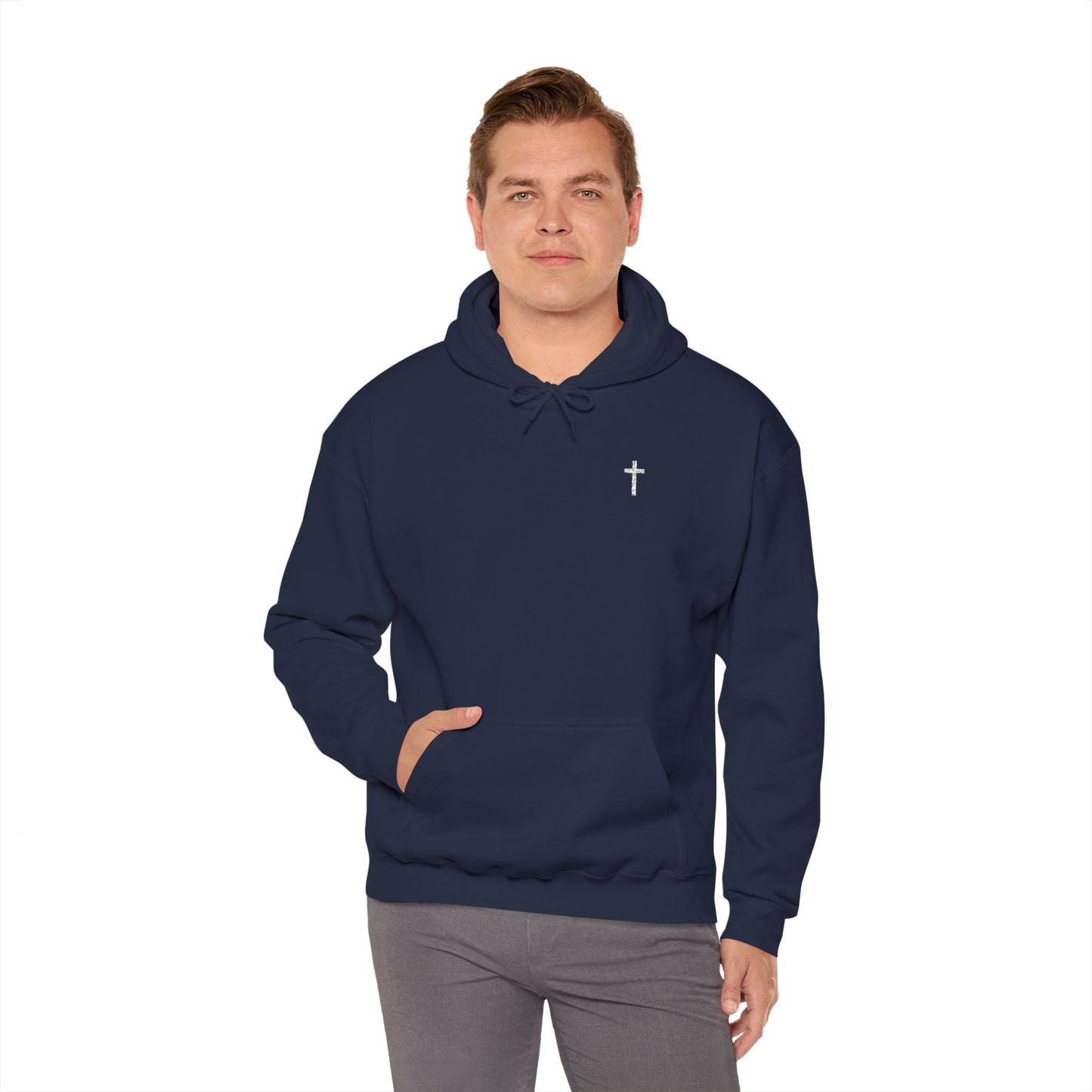 Unisex Embroidered White Cross Hooded Sweatshirt