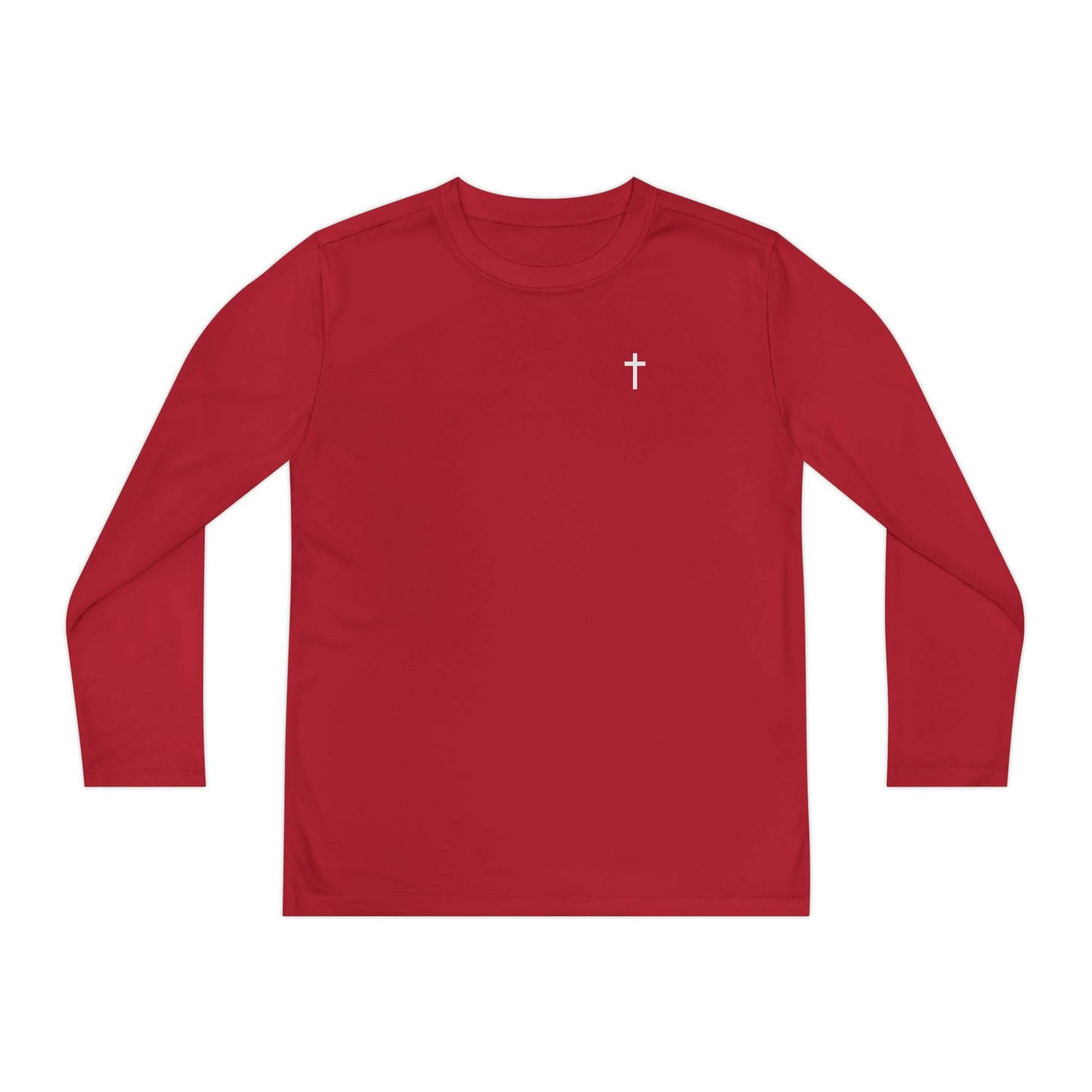 Youth Long Sleeve 100% Moisture-Wicking Shirt with White Cross