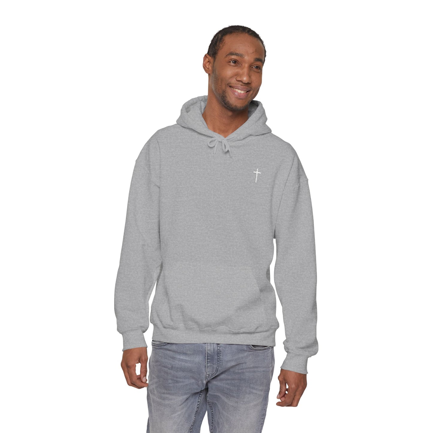 Unisex Embroidered White Cross Hooded Sweatshirt