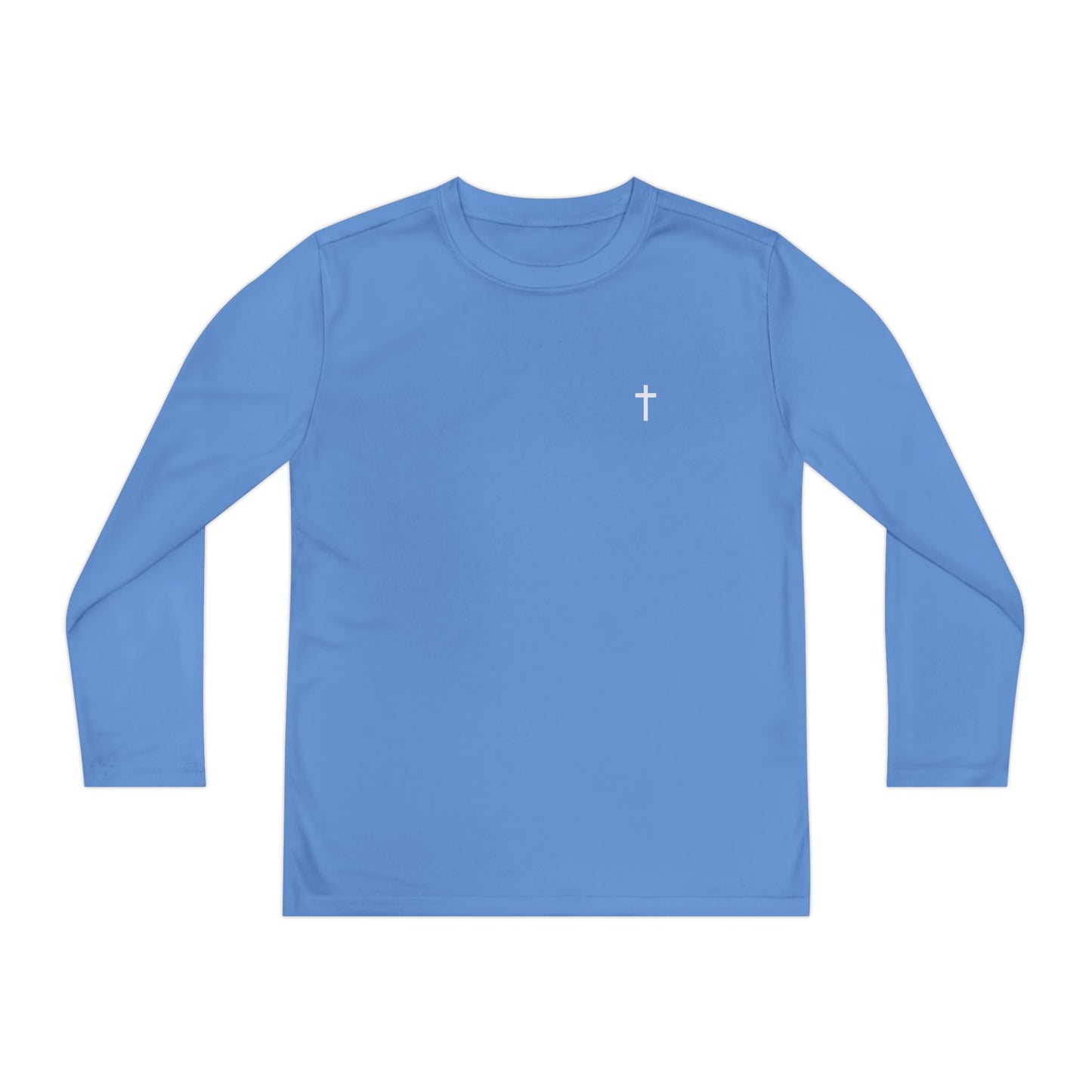 Youth long sleeve Sport-Tek with White Cross