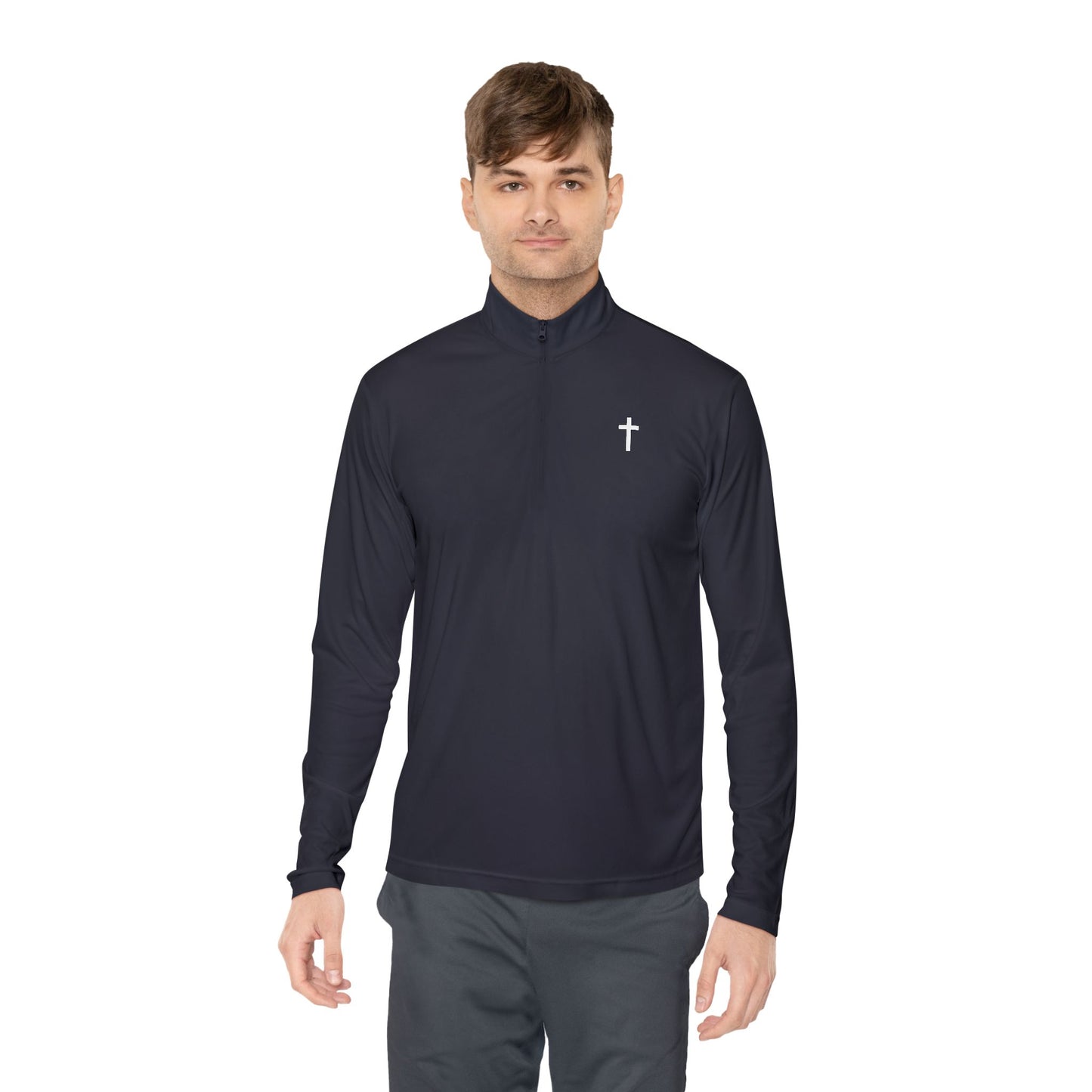Unisex Quarter-Zip Pullover with White Cross