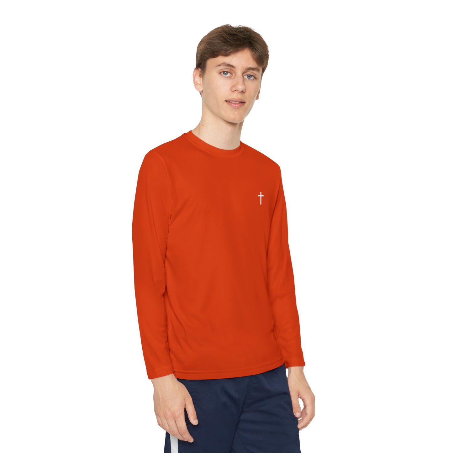 Youth long sleeve Sport-Tek with White Cross