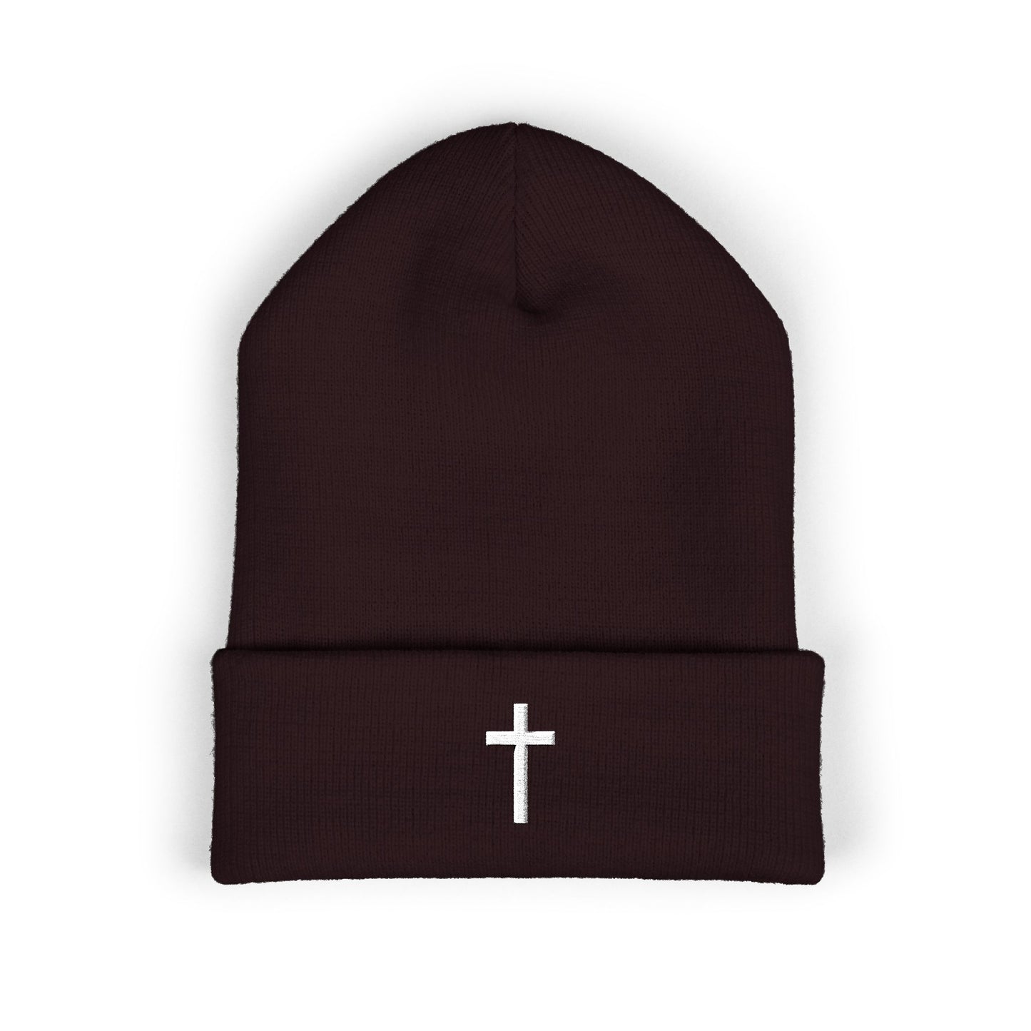 Classic White Cross Cuffed Beanie (Embroidery)