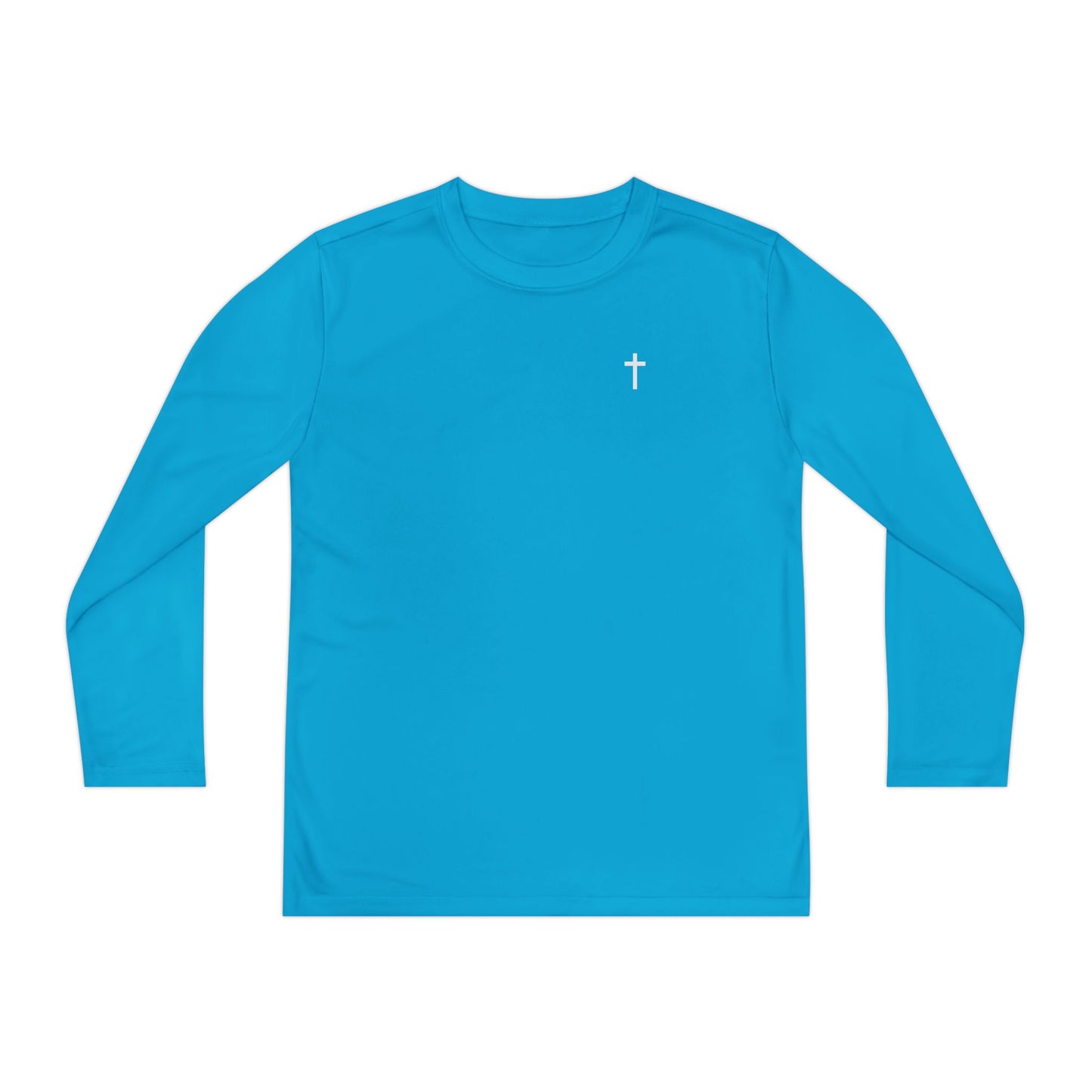 Youth Long Sleeve 100% Moisture-Wicking Shirt with White Cross