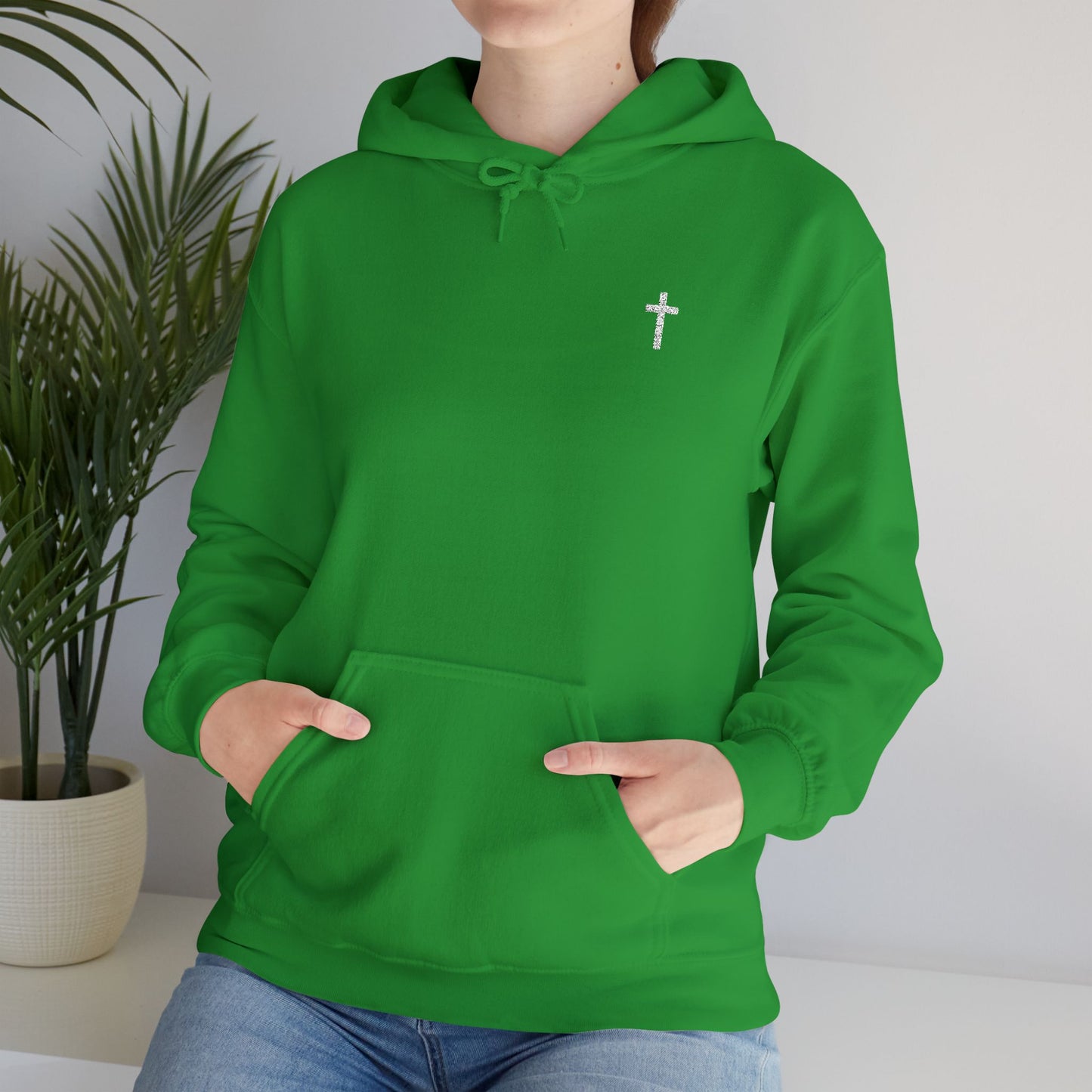 Unisex Embroidered White Cross Hooded Sweatshirt