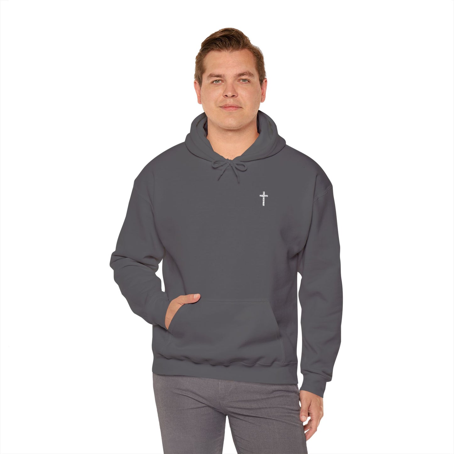 Unisex Embroidered White Cross Hooded Sweatshirt
