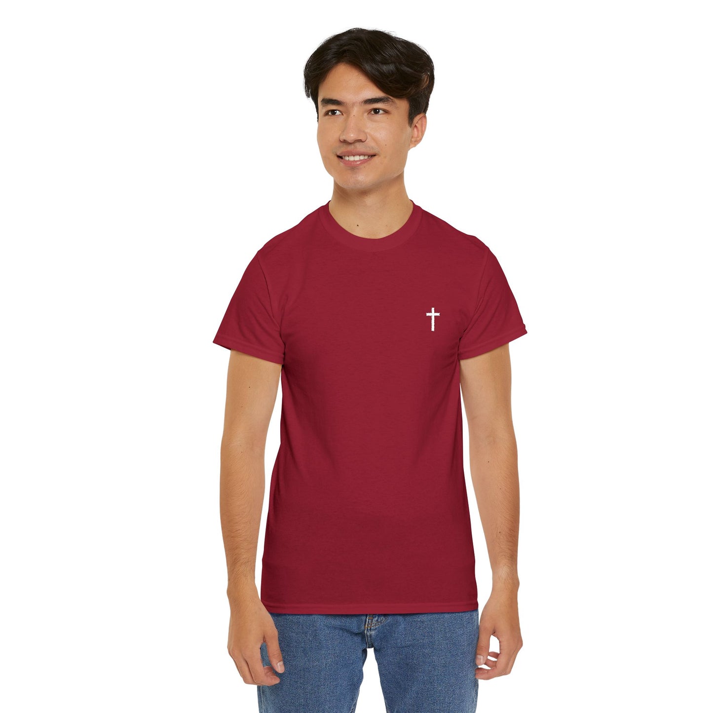 Unisex Heavy Cotton Tee with White Cross (Embroidered)
