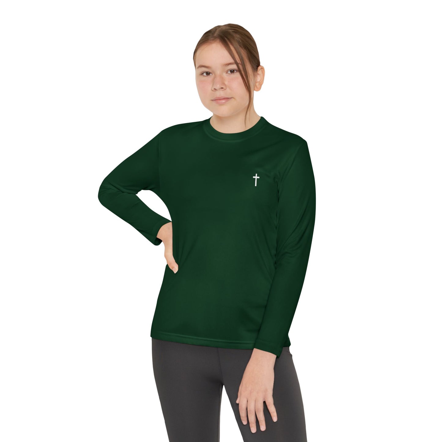 Youth long sleeve Sport-Tek with White Cross
