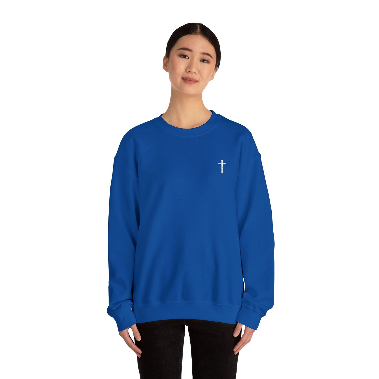 Unisex Heavy Blend™ Crewneck Sweatshirt with Embroidered White Cross