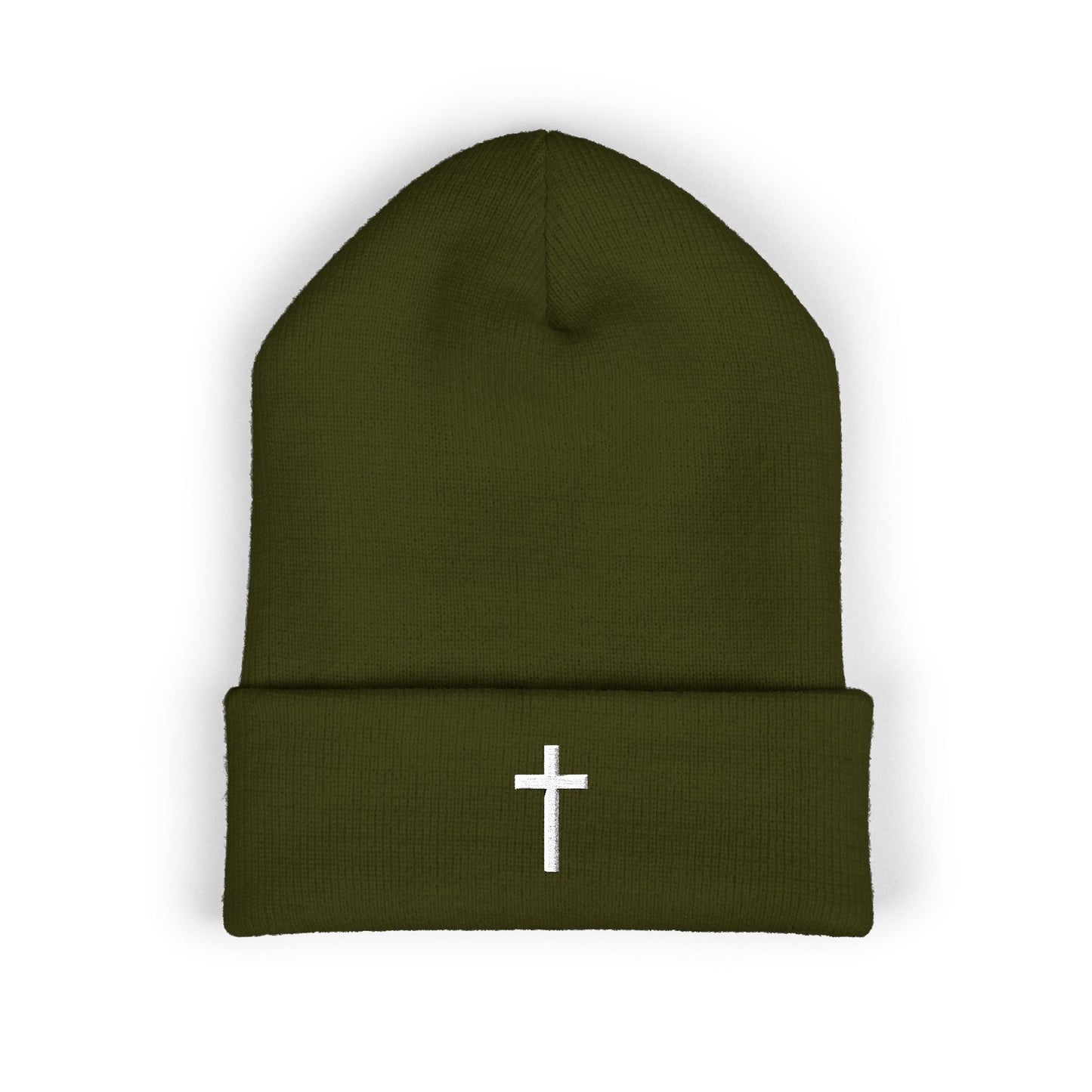 Classic White Cross Cuffed Beanie (Embroidery)