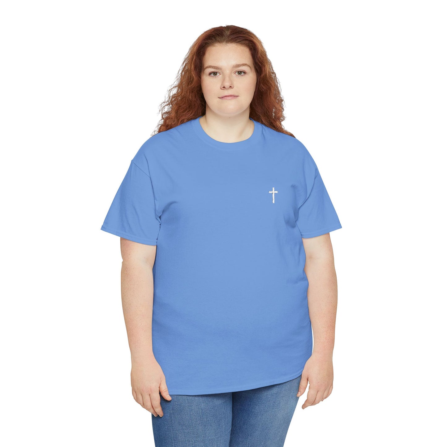 Unisex Heavy Cotton Tee with White Cross (Embroidered)