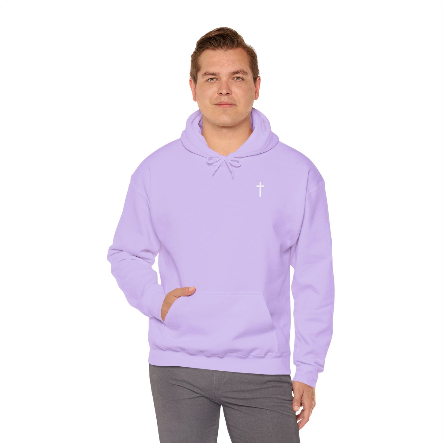 Unisex Christian Hooded Sweatshirt with White Cross (Gildan Product)