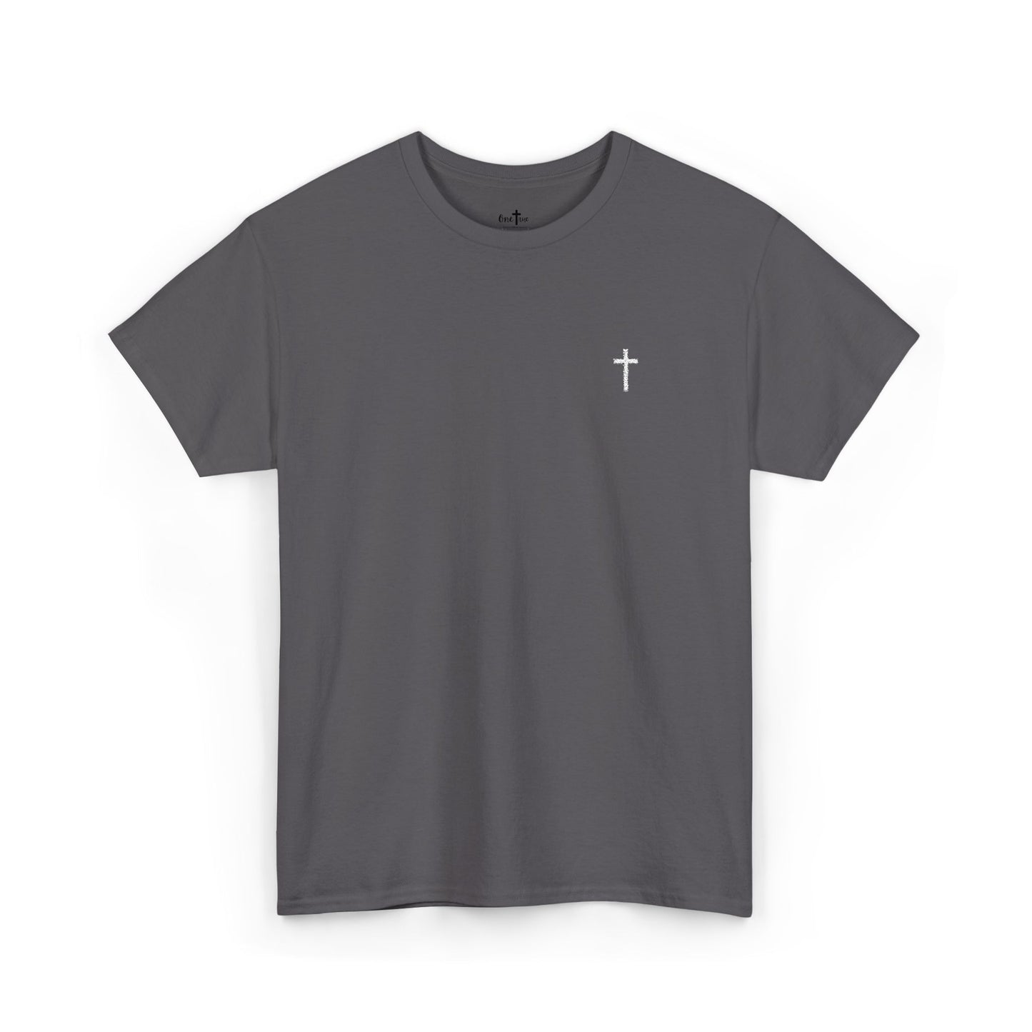 Unisex Heavy Cotton Tee with White Cross (Embroidered)