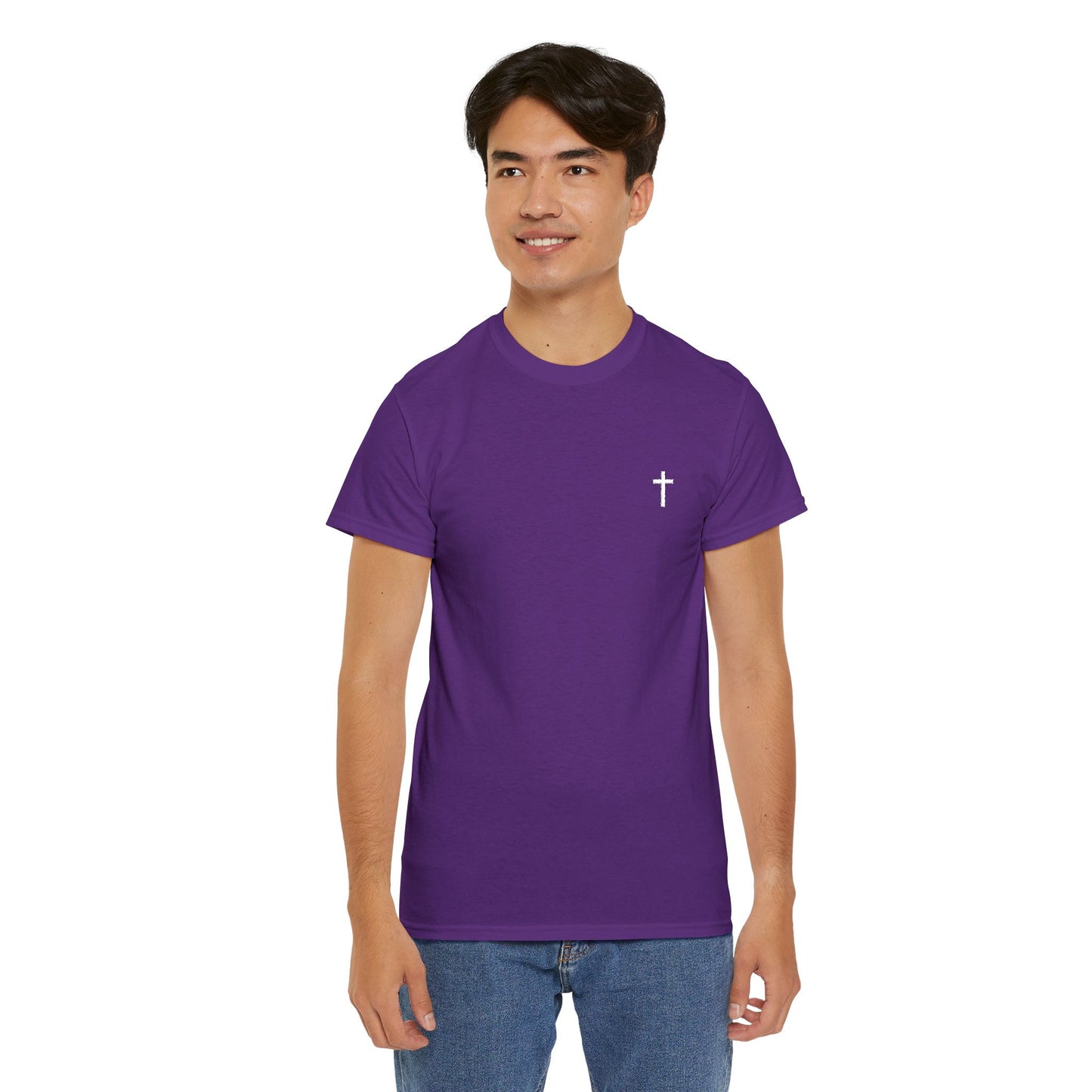 Unisex Heavy Cotton Tee with White Cross (Embroidered)