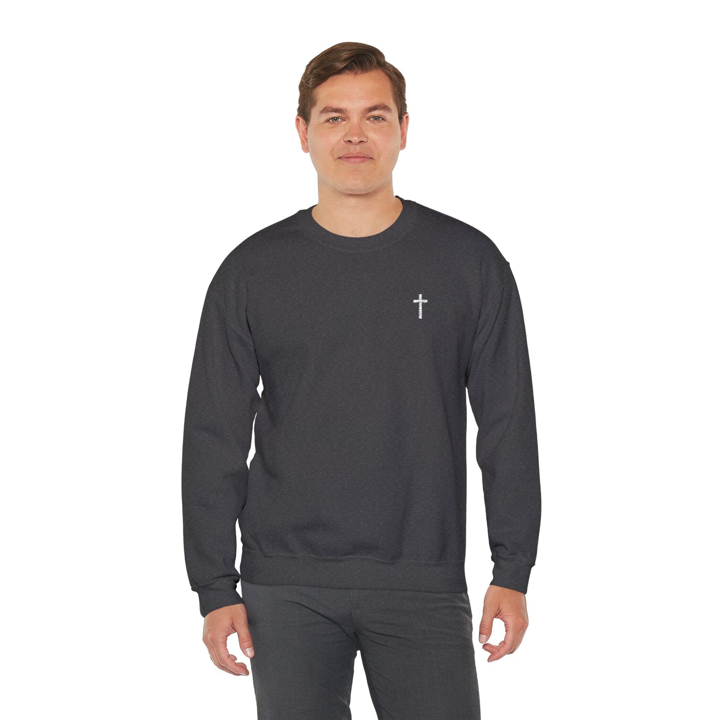 Unisex Heavy Blend™ Crewneck Sweatshirt with Embroidered White Cross