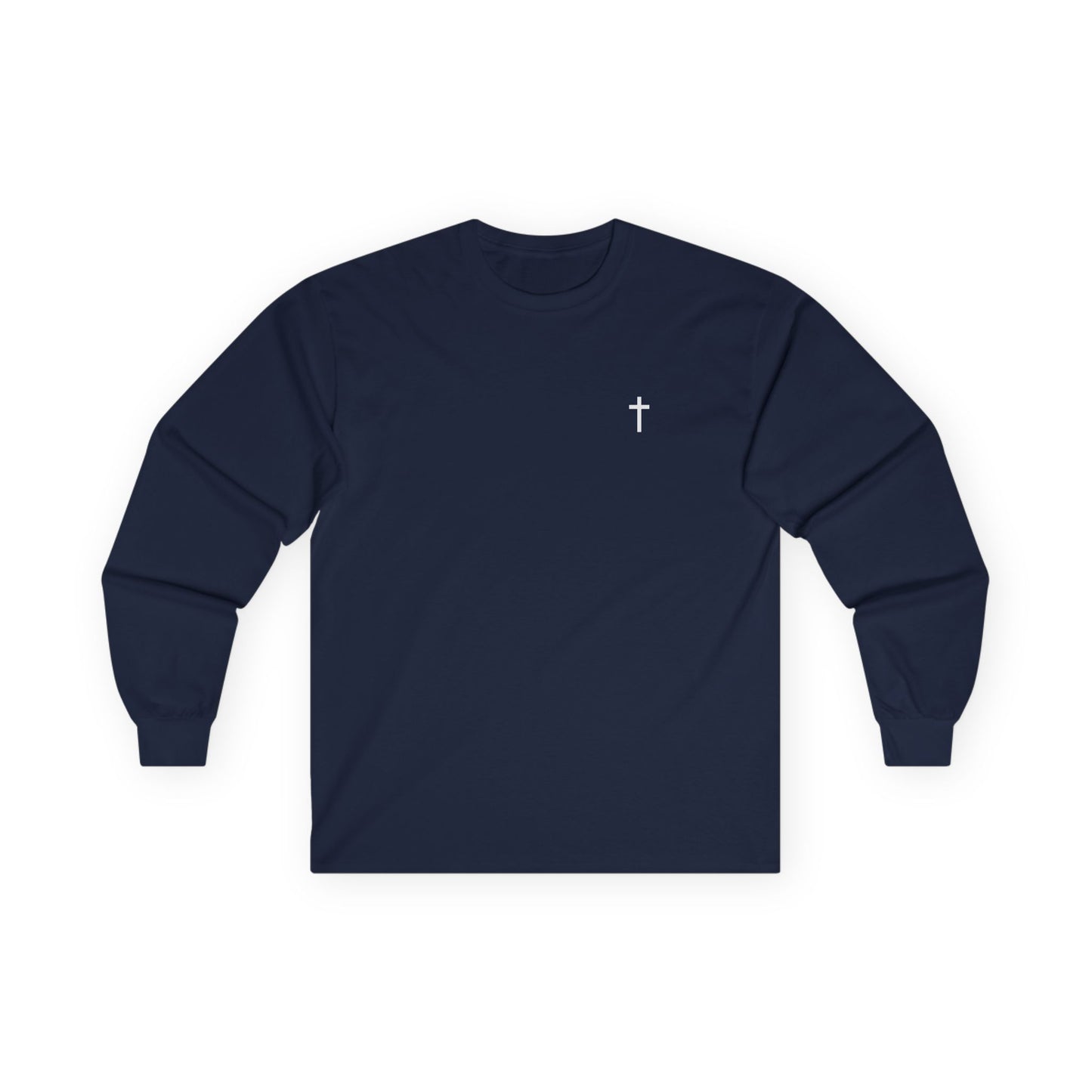 Unisex 100% Cotton Long Sleeve with White Cross (Gildan Product)